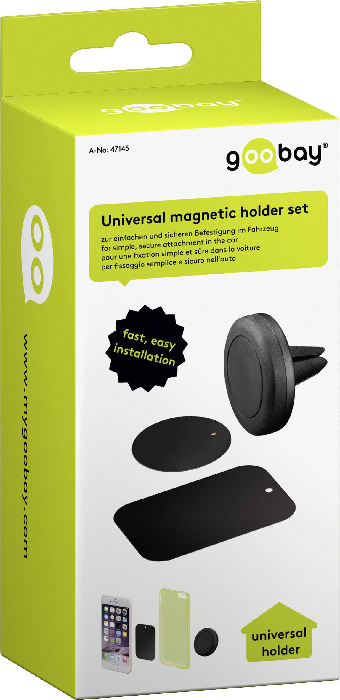 Goobay 47145 Lüftungsgitter Handy-Kfz-Halterung Magnetbefestigung, 360° drehbar 50 - 90 mm