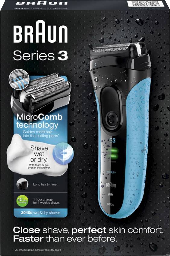 Braun Series 3 3040 s 3040s Folienrasierer Schwarz, Blau