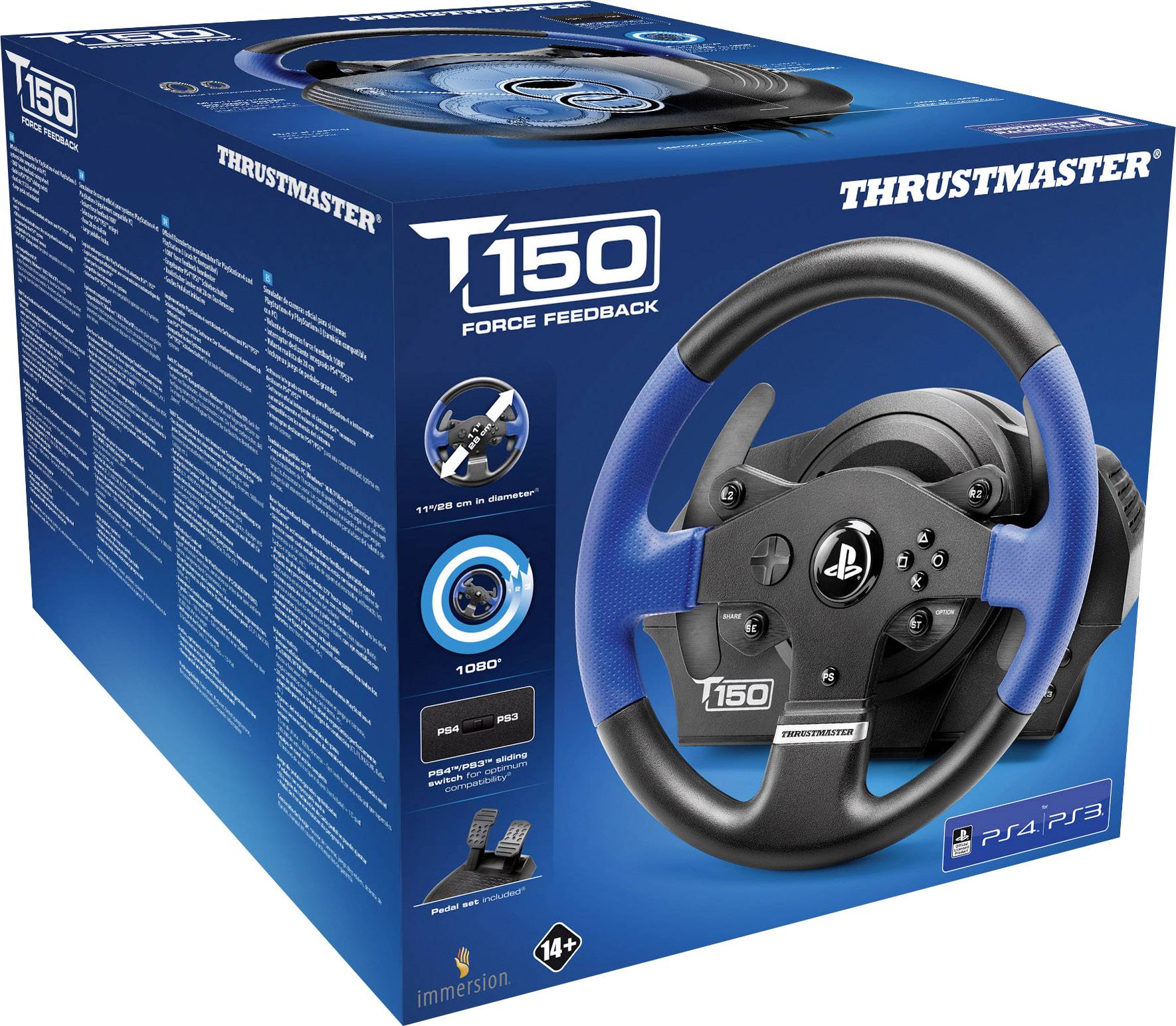 Thrustmaster T150 RS Force Feedback Lenkrad USB 2.0 PlayStation 3, PlayStation 4, PC Schwarz, Blau inkl. Pedale