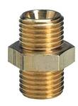 Messing-Adapter-Kupplung mit beidseitigem Außengewinde und sechskantiger Mitte für einfachen Anschluss in Rohrsystemen.