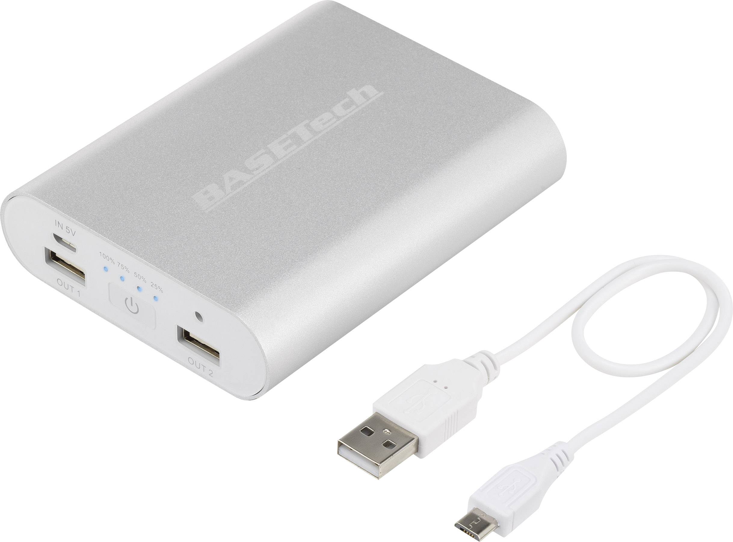 Basetech BTP-3 Powerbank 10400 mAh Li-Ion Silber, Weiß