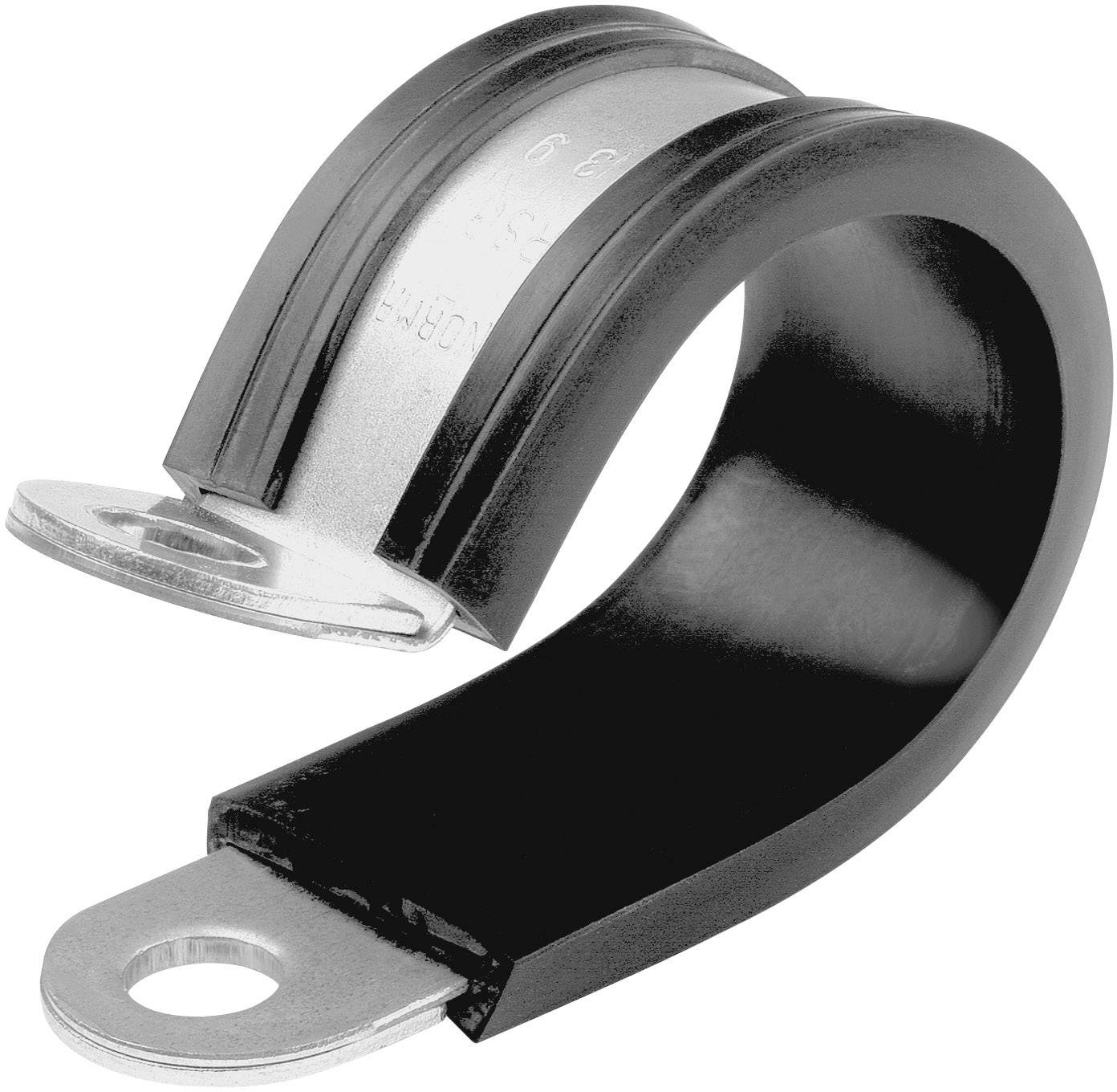 Metallbügel mit Gummiummantelung, verwendet zum Halten von Kabeln oder Rohren.