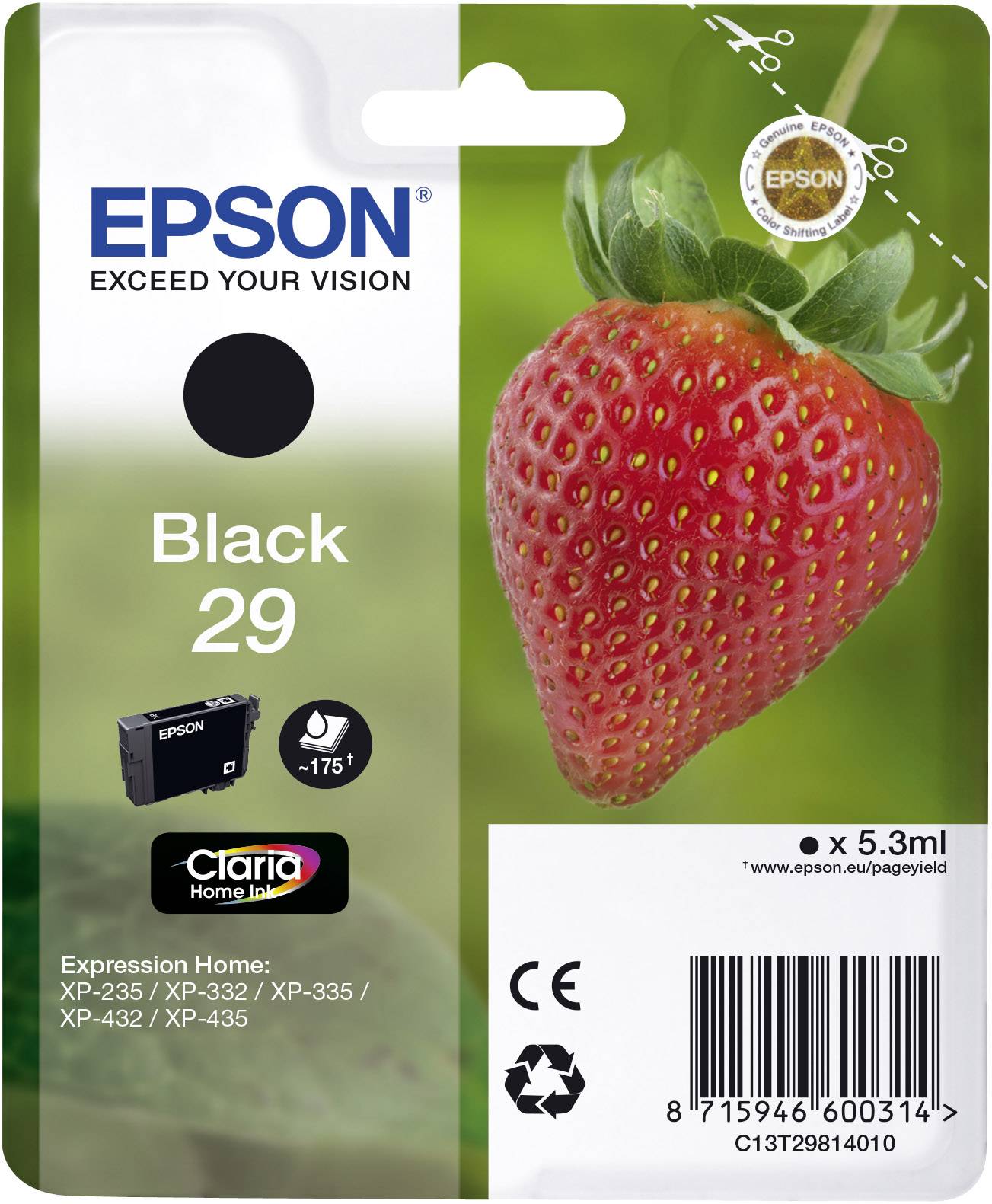Epson Druckerpatrone T2981, 29 Original Schwarz C13T29814010