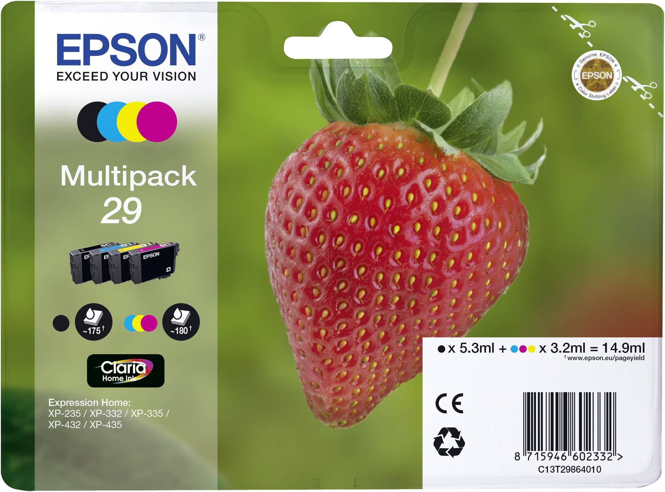 Epson Druckerpatrone T2986, 29 Original Kombi-Pack Schwarz, Cyan, Magenta, Gelb C13T29864010