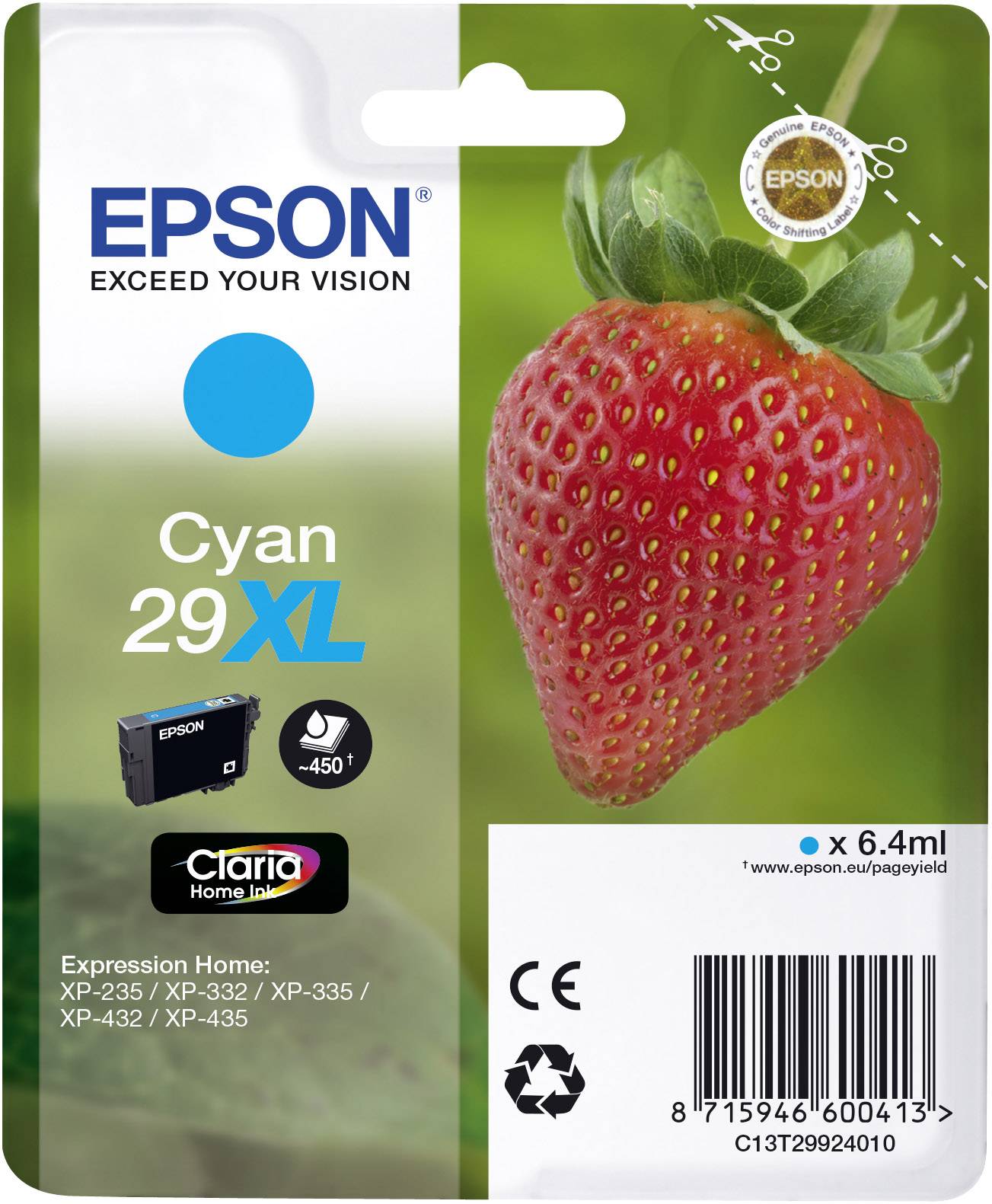 Epson Druckerpatrone T2992, 29XL Original Cyan C13T29924010
