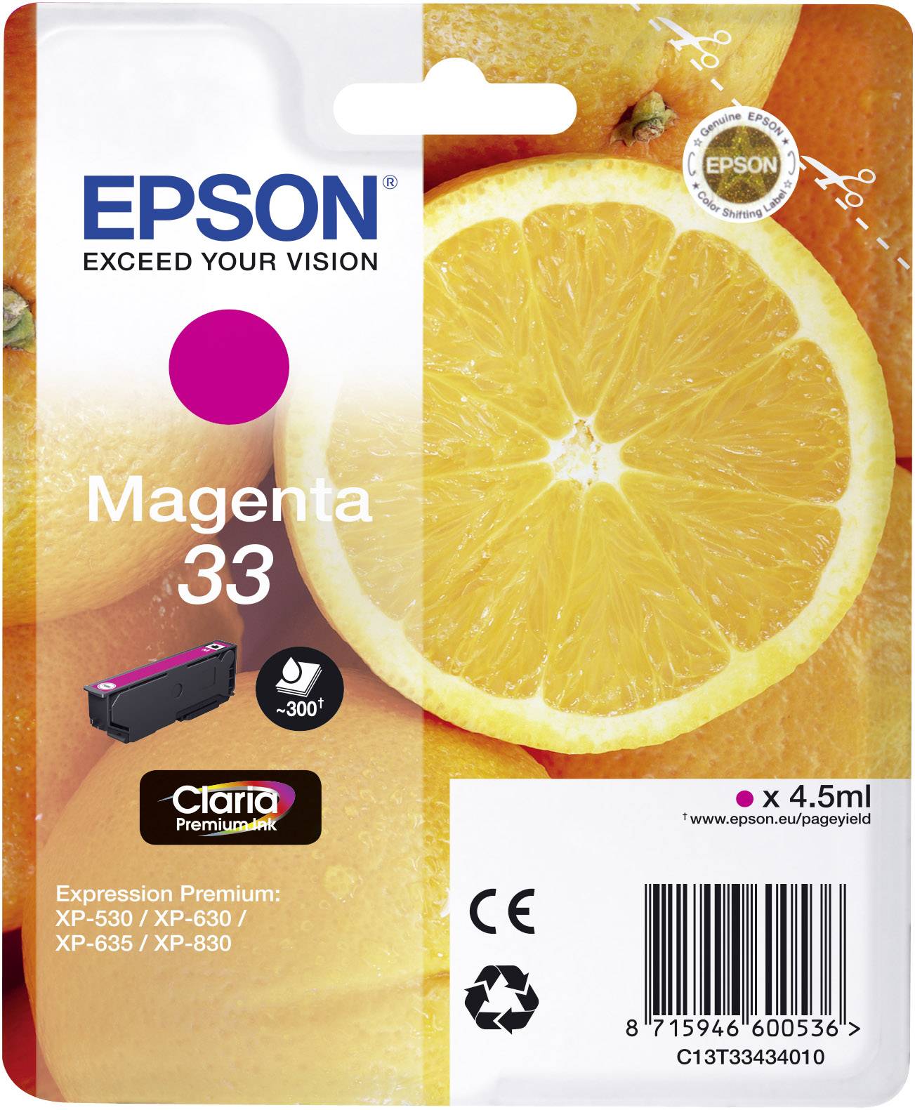 Epson Druckerpatrone T3343, 33 Original Magenta C13T33434010