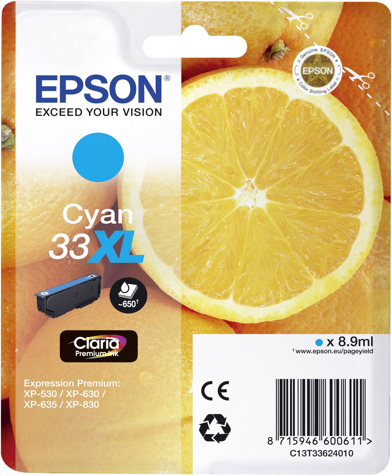 Epson Druckerpatrone T3362, 33XL Original Cyan C13T33624010