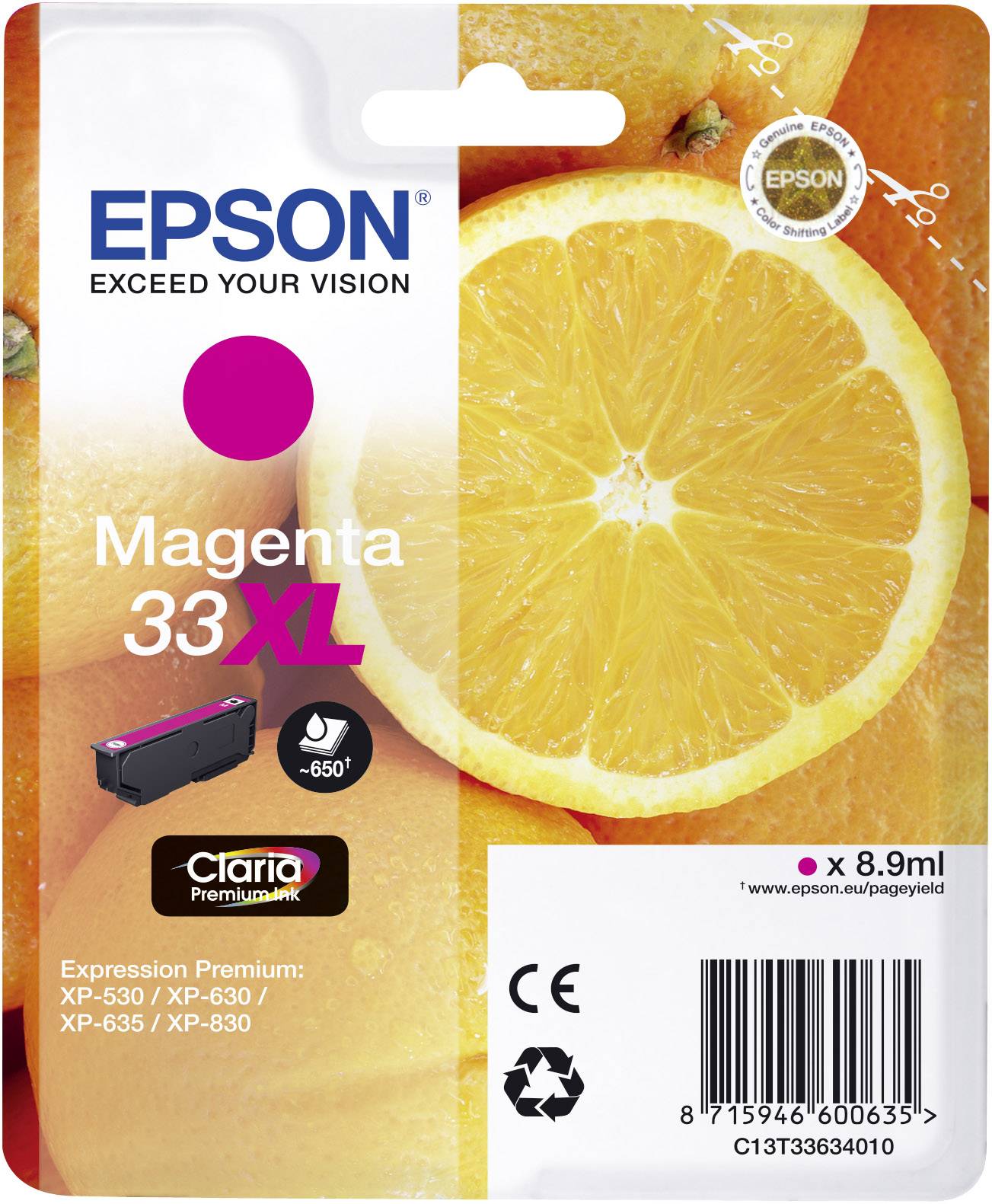 Epson Druckerpatrone T3363, 33XL Original Magenta C13T33634010