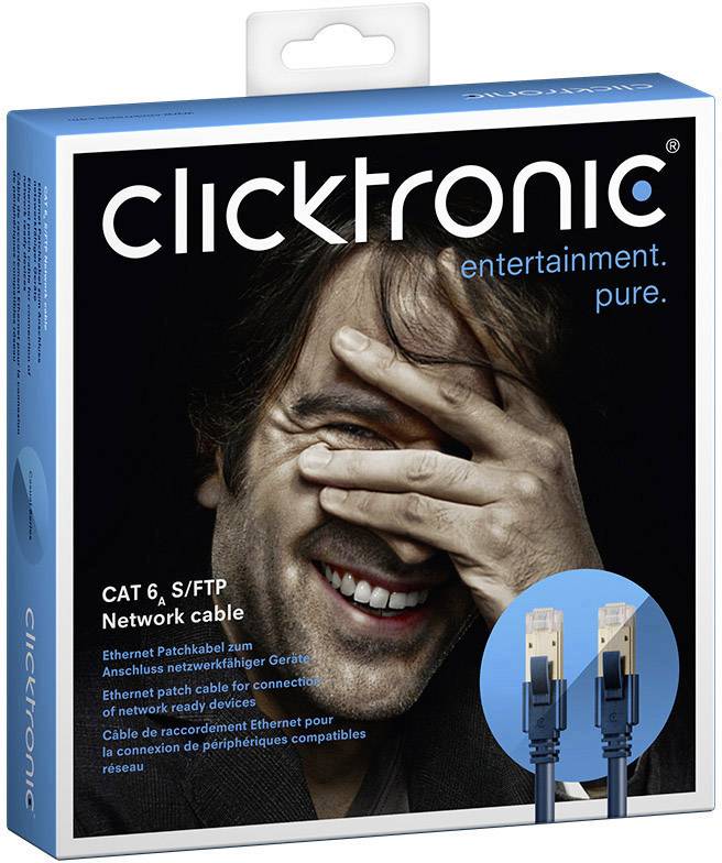 Clicktronic RJ45 Netzwerk Anschlusskabel CAT 6a S/FTP 3.00m Dunkelblau mit Rastnasenschutz, Flammwidrig