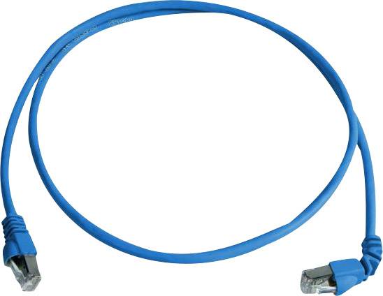Blaues Netzwerkkabel mit zwei RJ45-Steckern, häufig verwendet für Ethernet-Verbindungen in Heim- und Büronetzwerken.