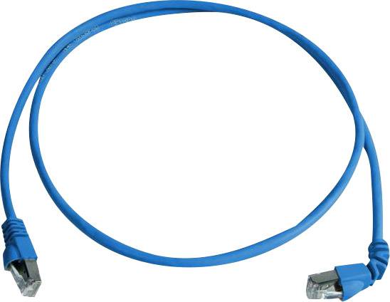 Blaues Ethernet-Kabel mit RJ45-Steckern an beiden Enden, verwendet zur Netzwerkverbindung zwischen Geräten.