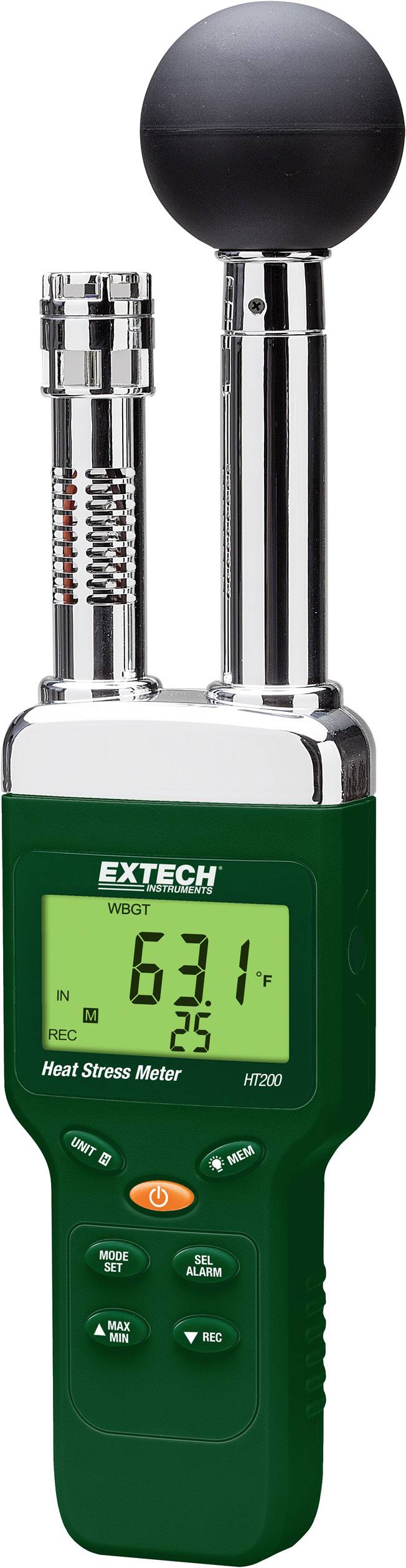 Ein 'Extech Heat Stress Meter', Modell HT30, zeigt eine Messung von 63,1 auf dem Display. Wird zur Überwachung von Hitzebelastung eingesetzt.