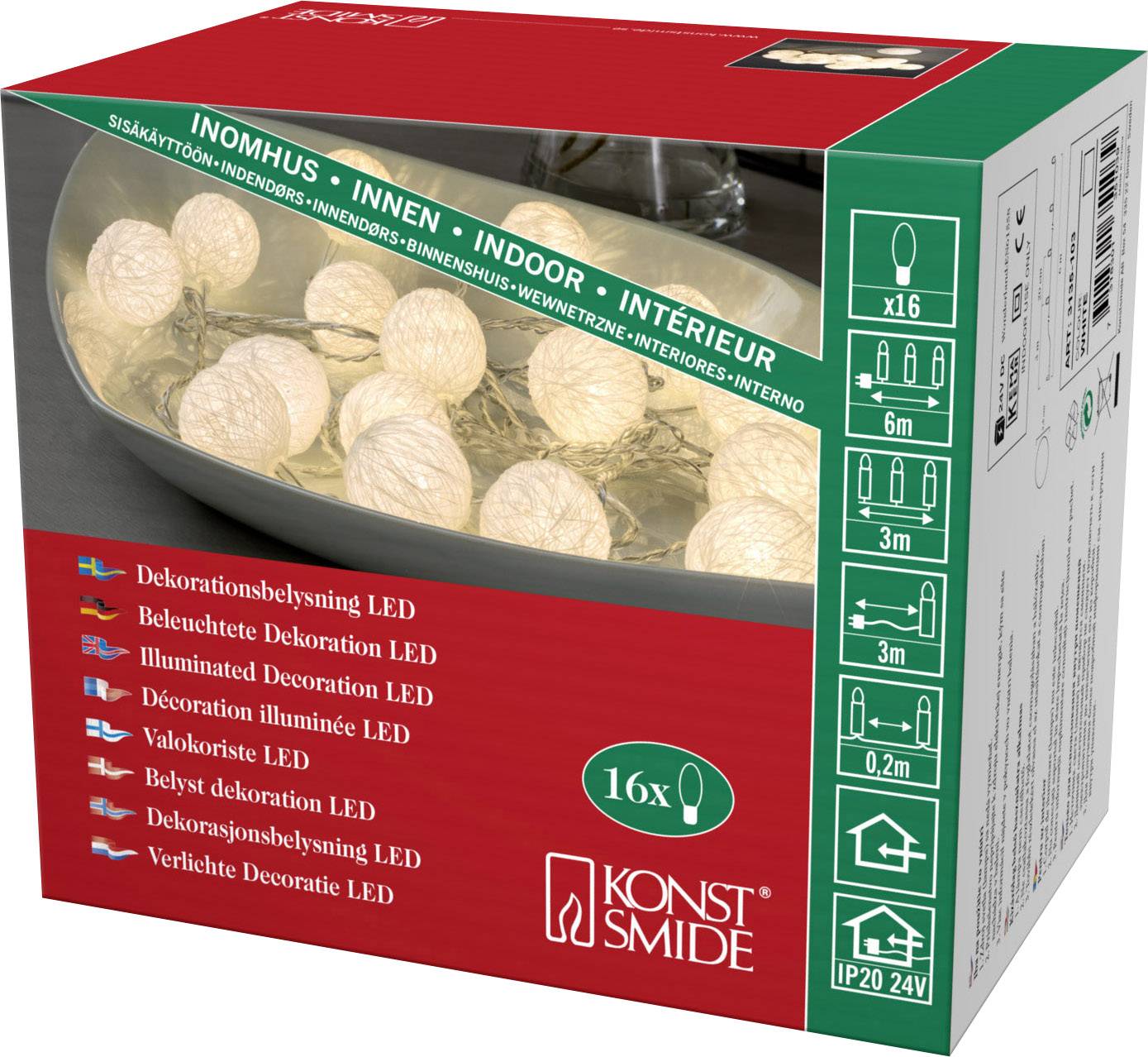 Konstsmide 3135-103 Motiv-Lichterkette Kugel Innen netzbetrieben Anzahl Leuchtmittel 16 LED Warmweiß Beleuchtete Länge: 3 m