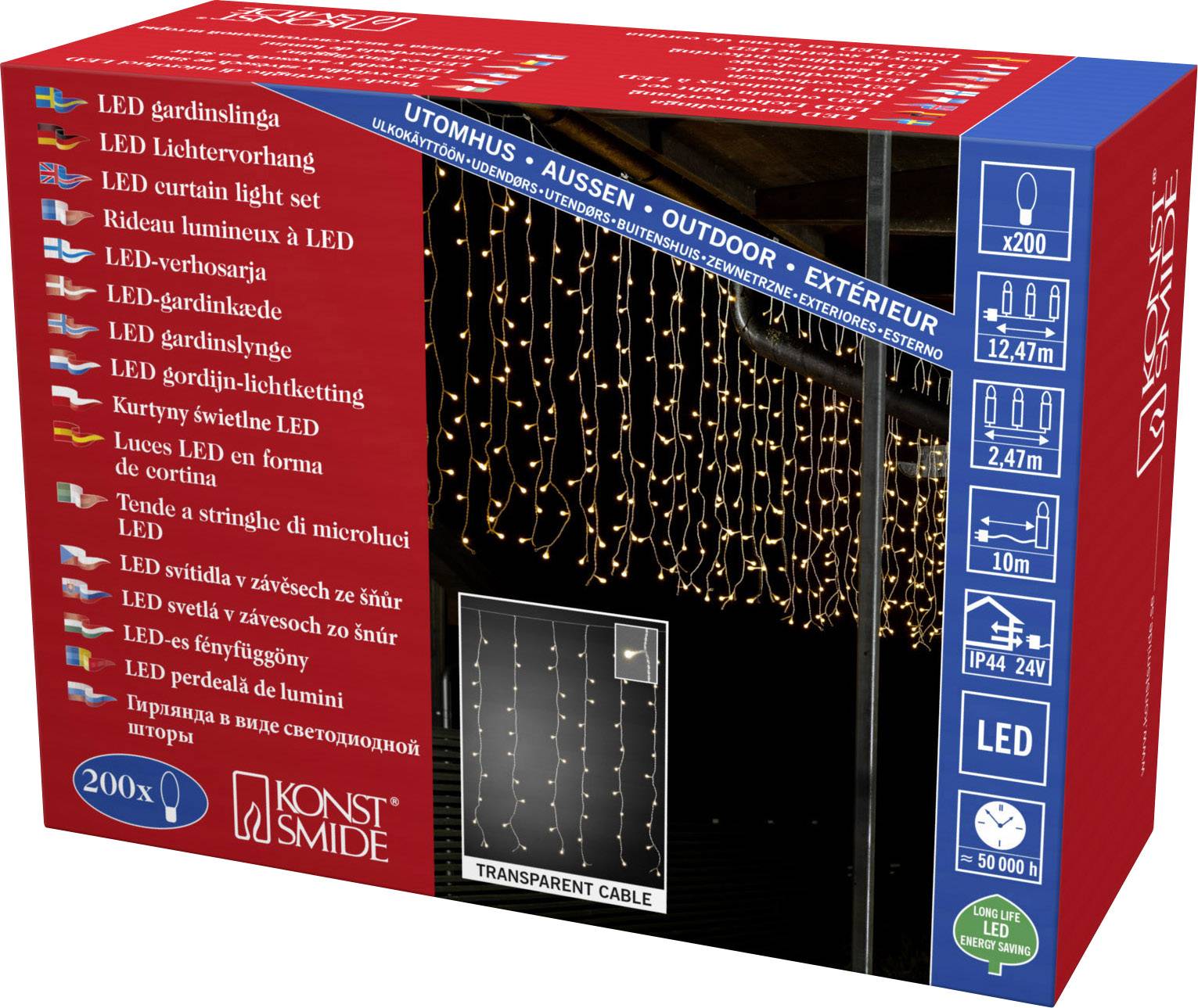 Konstsmide Lichtervorhang Außen 24 V 200 LED Warmweiß (L x B x H) 12.47 m x 247 cm x 100 cm