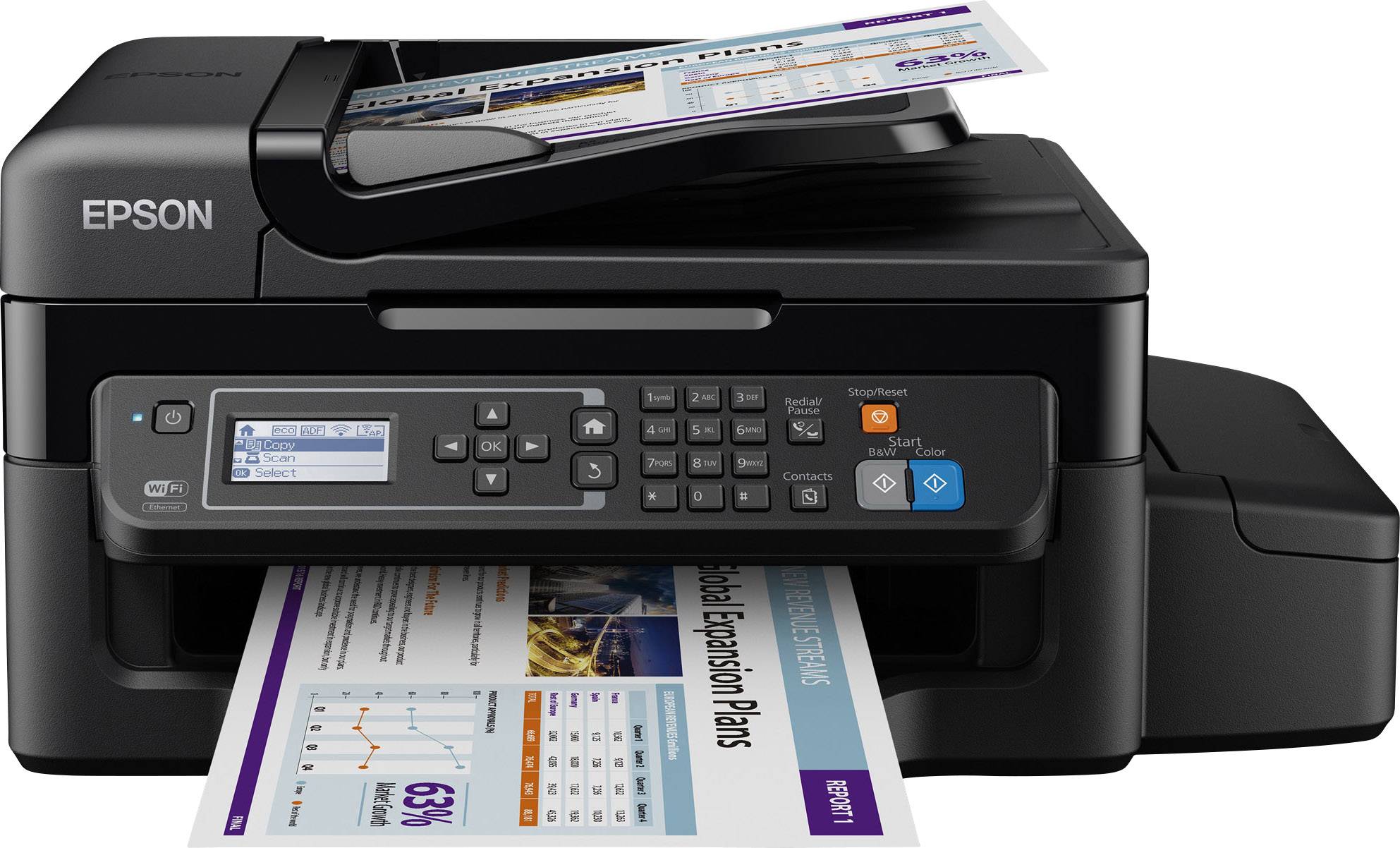 Epson EcoTank ET-4500 Farb Tintenstrahl Multifunktionsdrucker A4 Drucker, Scanner, Kopierer, Fax LAN, WLAN, Tintentank-System, ADF