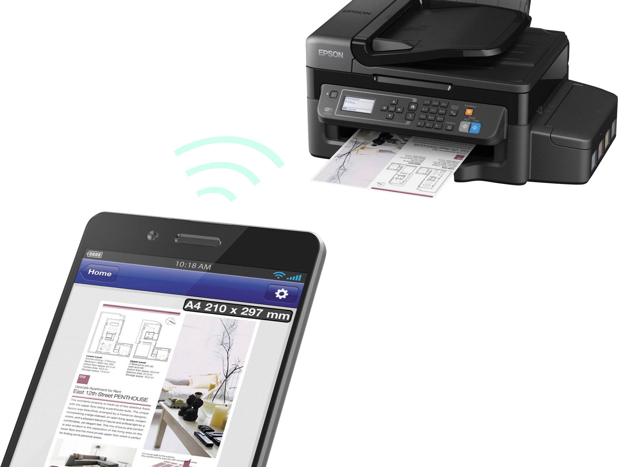 Epson EcoTank ET-4500 Farb Tintenstrahl Multifunktionsdrucker A4 Drucker, Scanner, Kopierer, Fax LAN, WLAN, Tintentank-System, ADF