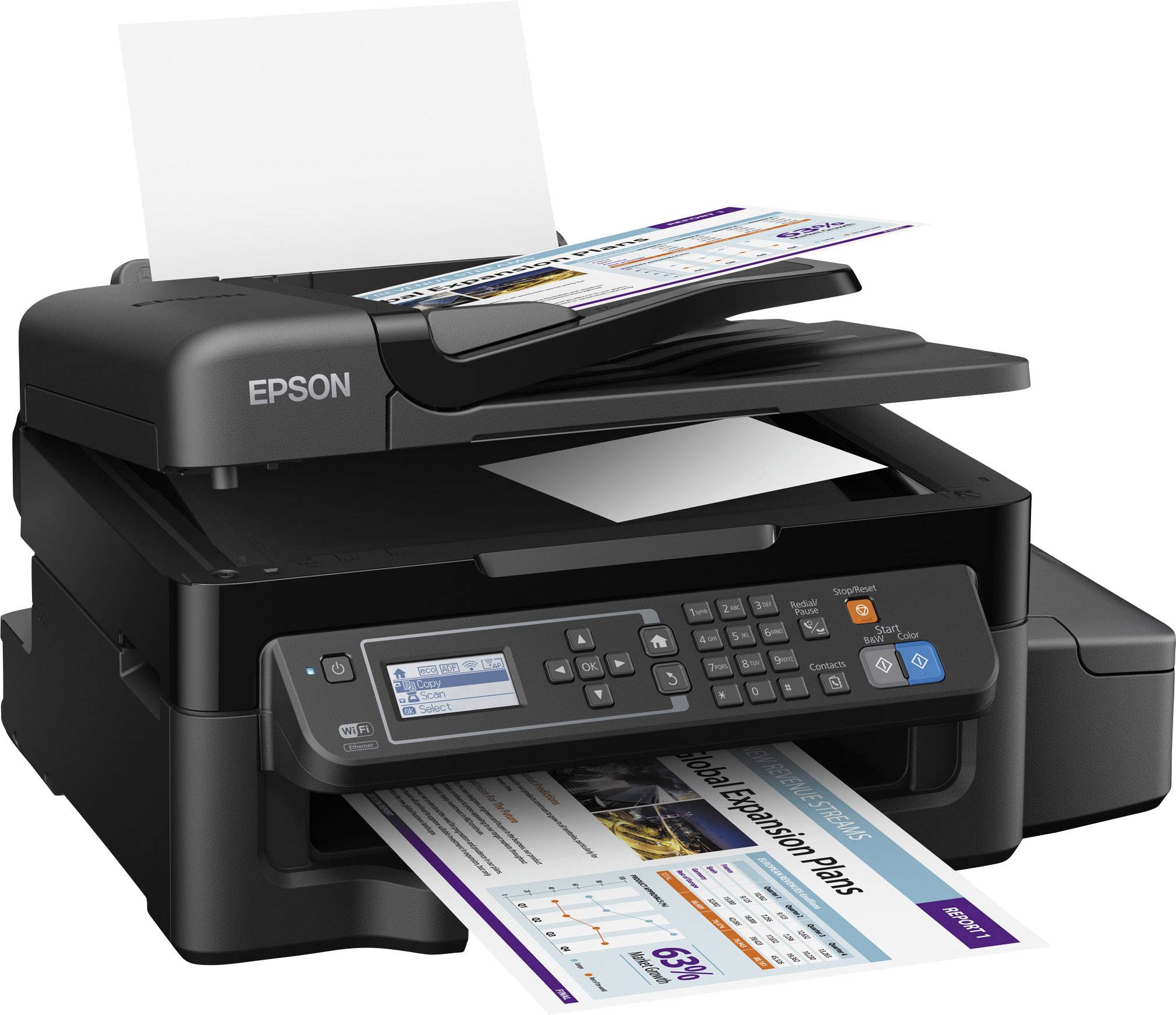 Epson EcoTank ET-4500 Farb Tintenstrahl Multifunktionsdrucker A4 Drucker, Scanner, Kopierer, Fax LAN, WLAN, Tintentank-System, ADF