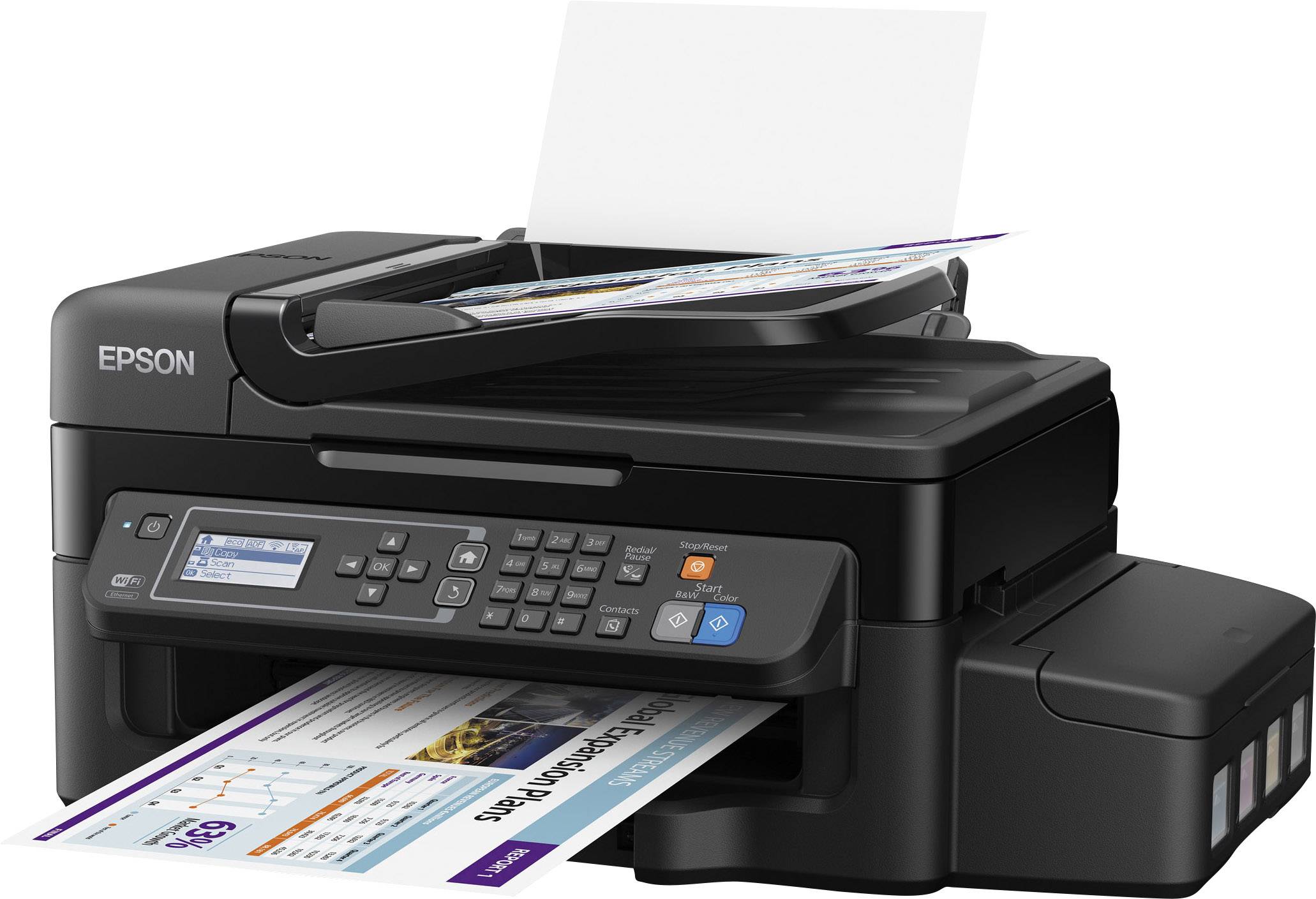 Epson EcoTank ET-4500 Farb Tintenstrahl Multifunktionsdrucker A4 Drucker, Scanner, Kopierer, Fax LAN, WLAN, Tintentank-System, ADF