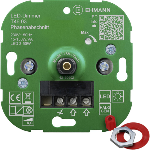 Ehmann 4600x0300 Unterputz Dimmer Geeignet für Leuchtmittel: LED-Lampe, Energiesparlampe, Halogenla