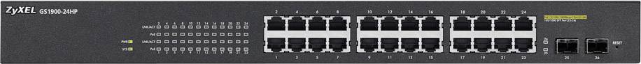 ZyXEL Switch 19" 24x GE GS1900-24HP 24x PoE+ Ports,