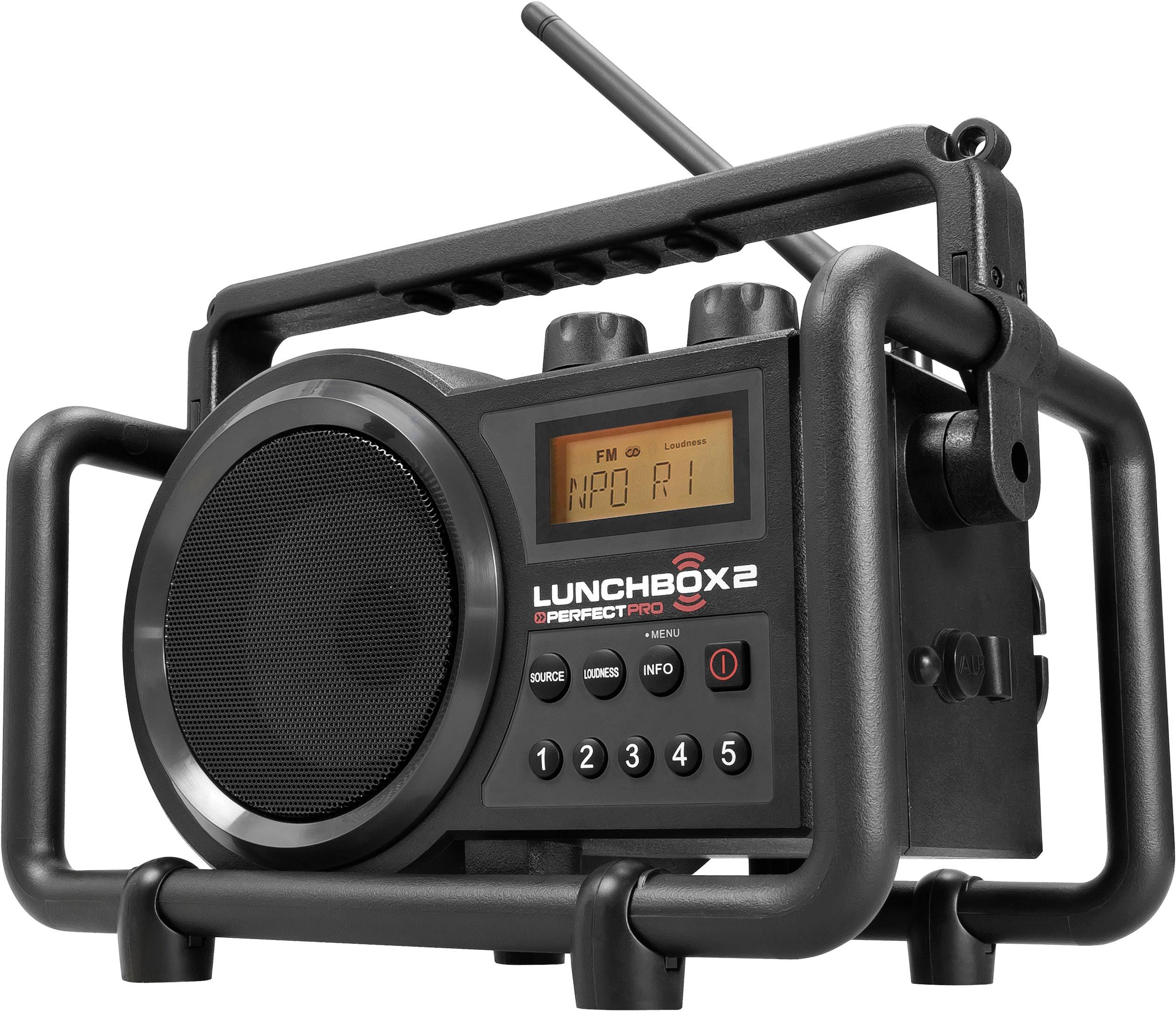 PerfectPro Lunchbox 2 Baustellenradio UKW, MW AUX spritzwassergeschützt, staubdicht, stoßfest Schwarz