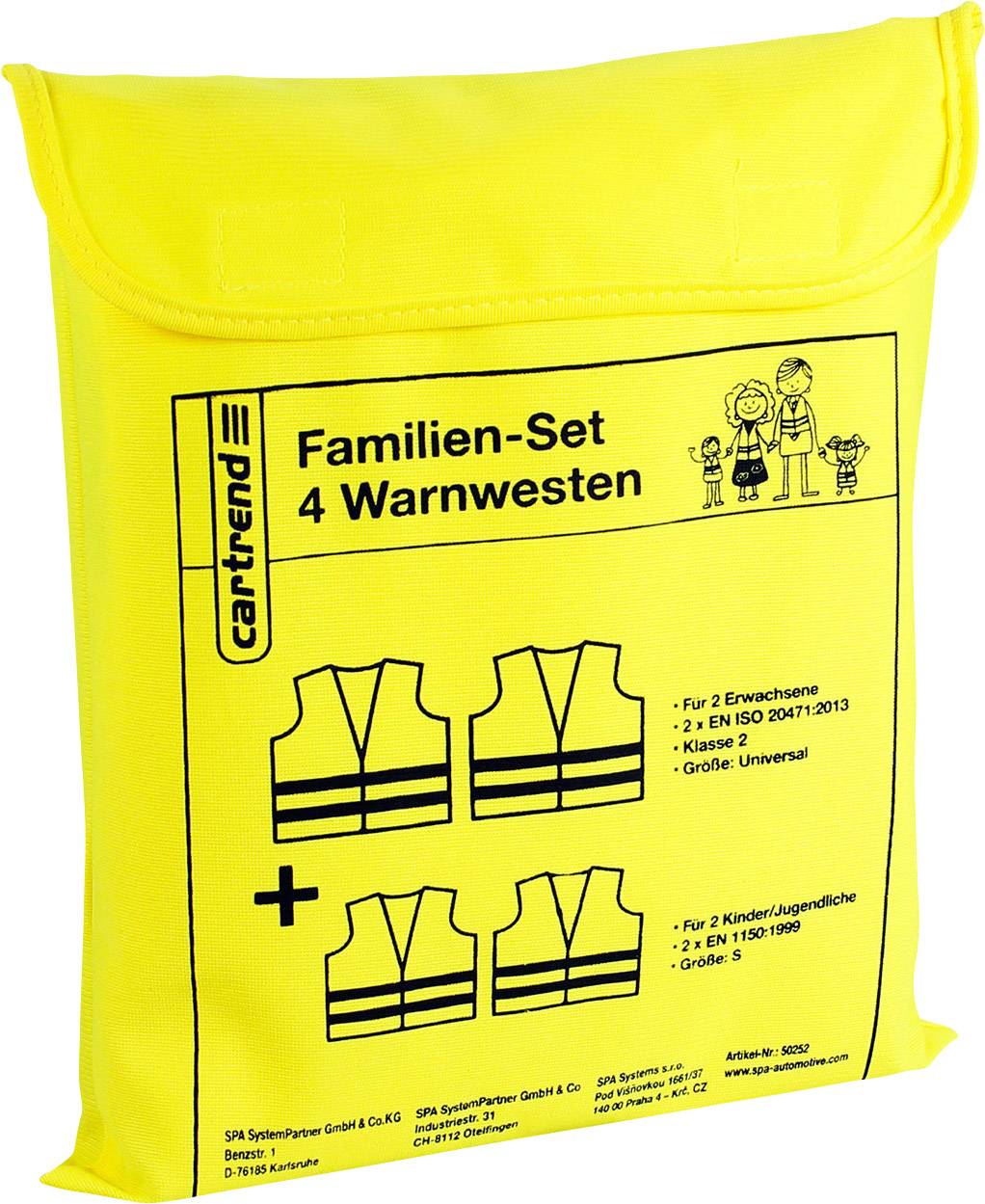 cartrend 50252 Lot de 4 gilets de sécurité Warnweste Erwachsene (L x B x H) 210 x 50 x 250 mm EN 1150, EN 471 1 St.