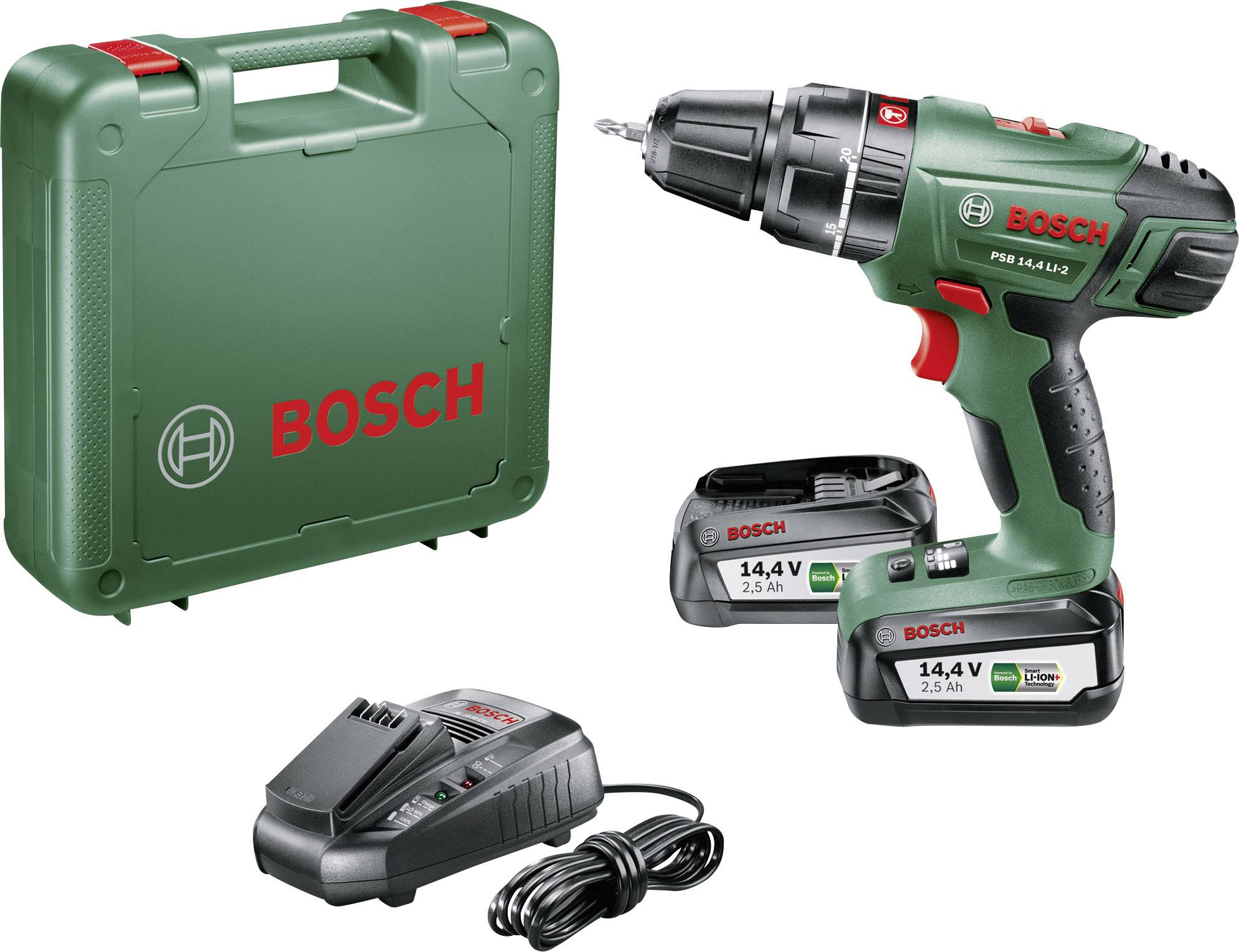 Akku-Zweigang-Schlagbohrschrauber PSB 14.4 LI-2, mit 2 x PBA 14.4V 2.5 Ah Akku