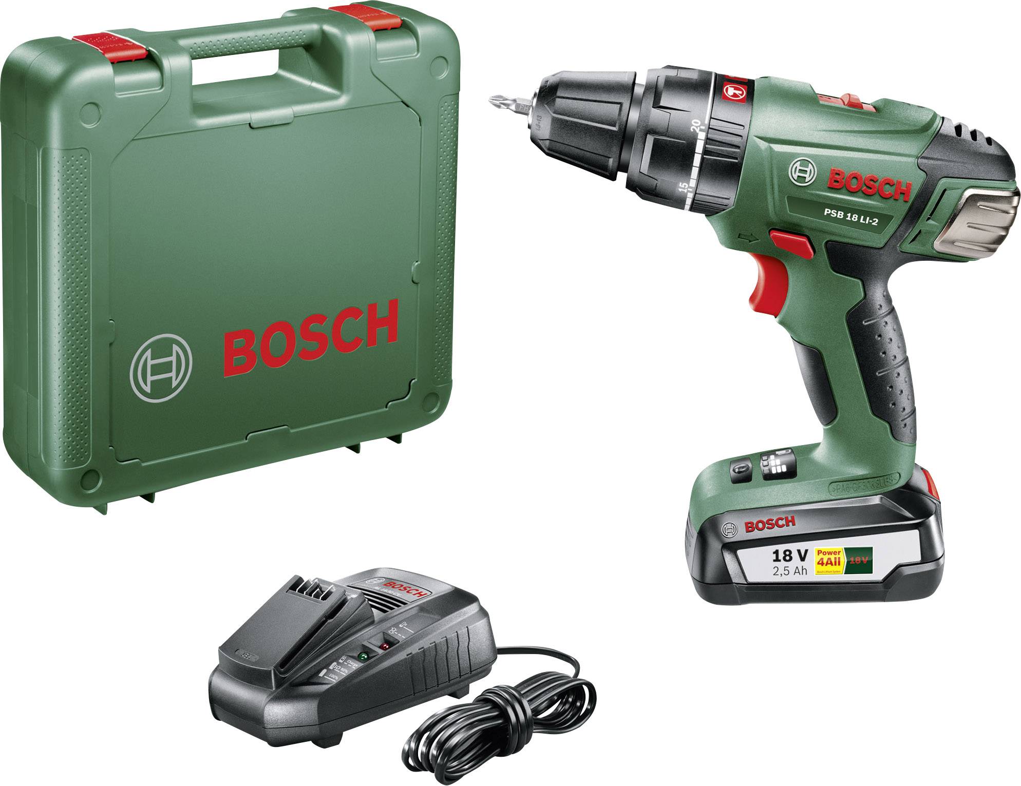 Bosch Home and Garden PSB 18 LI-2 2-Gang-Akku-Schlagbohrschrauber  inkl. Akku, inkl. Koffer
