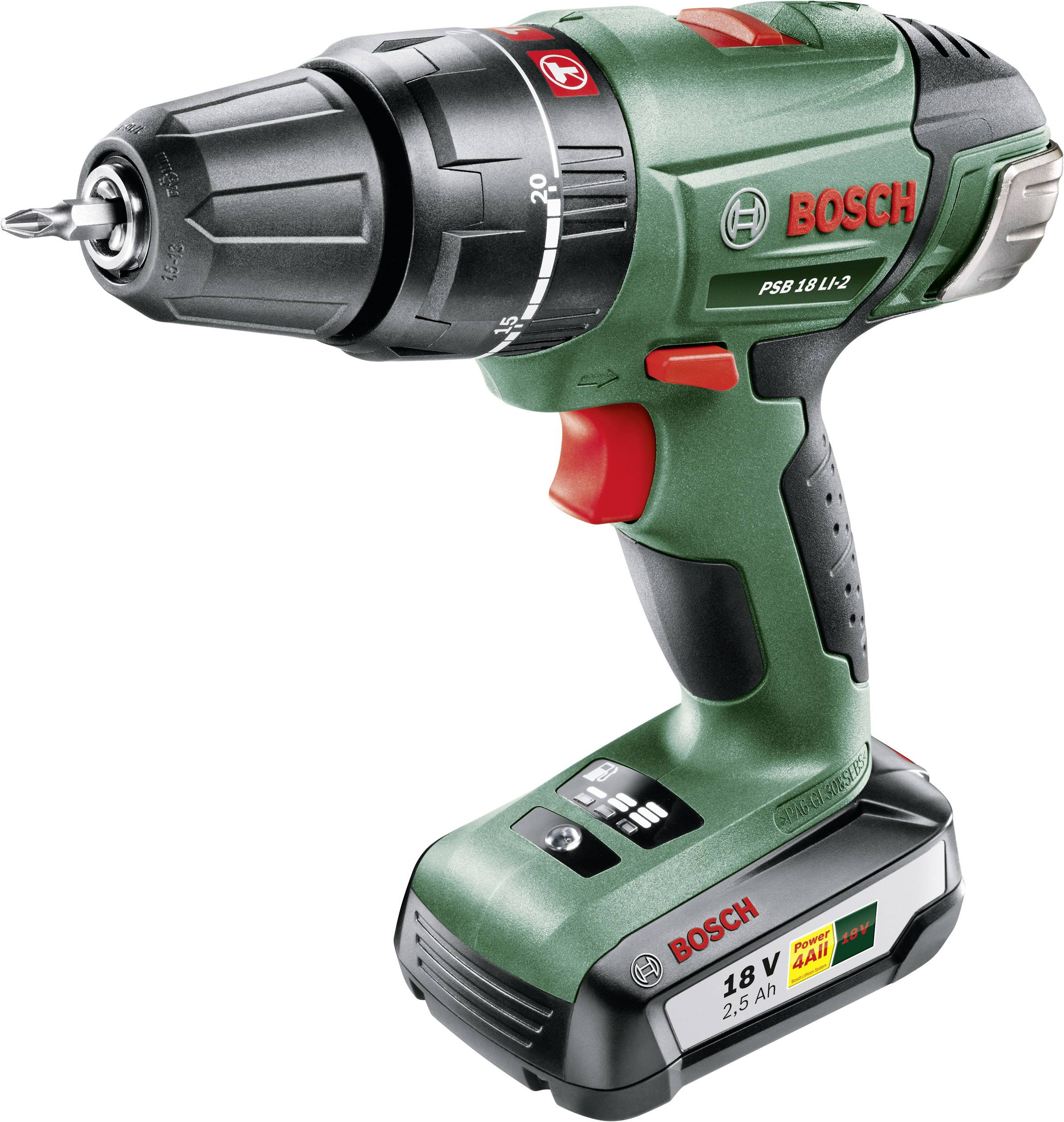 Bosch Home and Garden PSB 18 LI-2 2-Gang-Akku-Schlagbohrschrauber inkl. 2. Akku, inkl. Ladegerät, inkl. Koffer