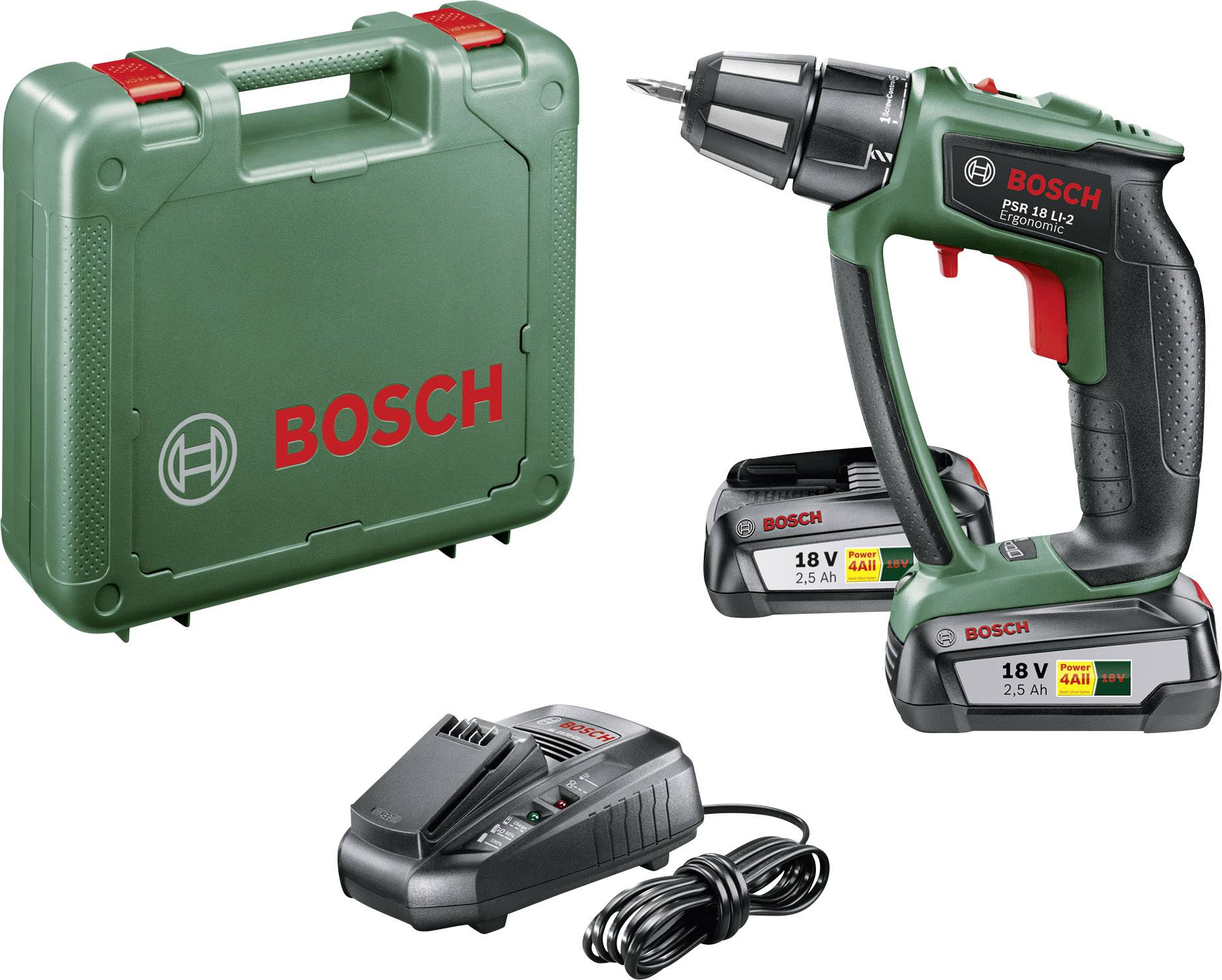 Akku-Zweigang-Bohrschrauber PSR 18 LI-2 Ergonomic, mit 2 x PBA 18V 2.5 Ah Akku