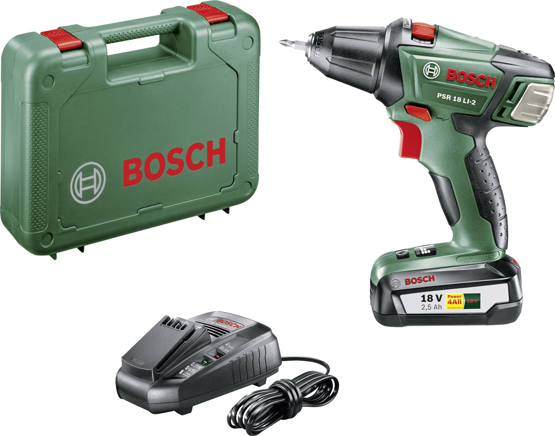 Bosch Home and Garden PSR 18 LI-2 Akku-Bohrschrauber 18V 2.5Ah Li-Ion inkl. Akku, inkl. Koffer