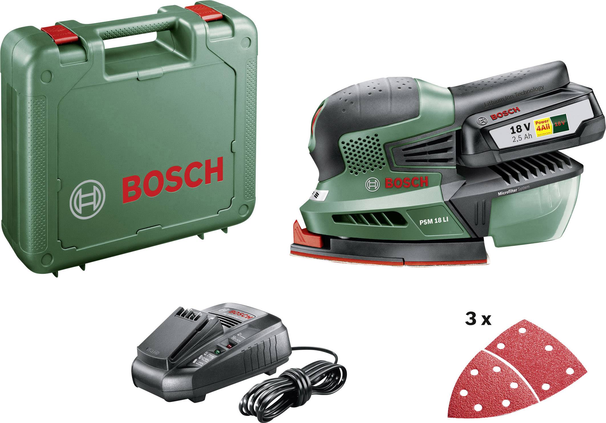 Bosch Home and Garden PSM 18 LI 06033A1303 Akku-Multischleifer inkl. Akku 18 V 2.5 Ah 93 x 93 x 93 mm, 102 x 62 mm Anzahl mitgelieferte Akkus 1