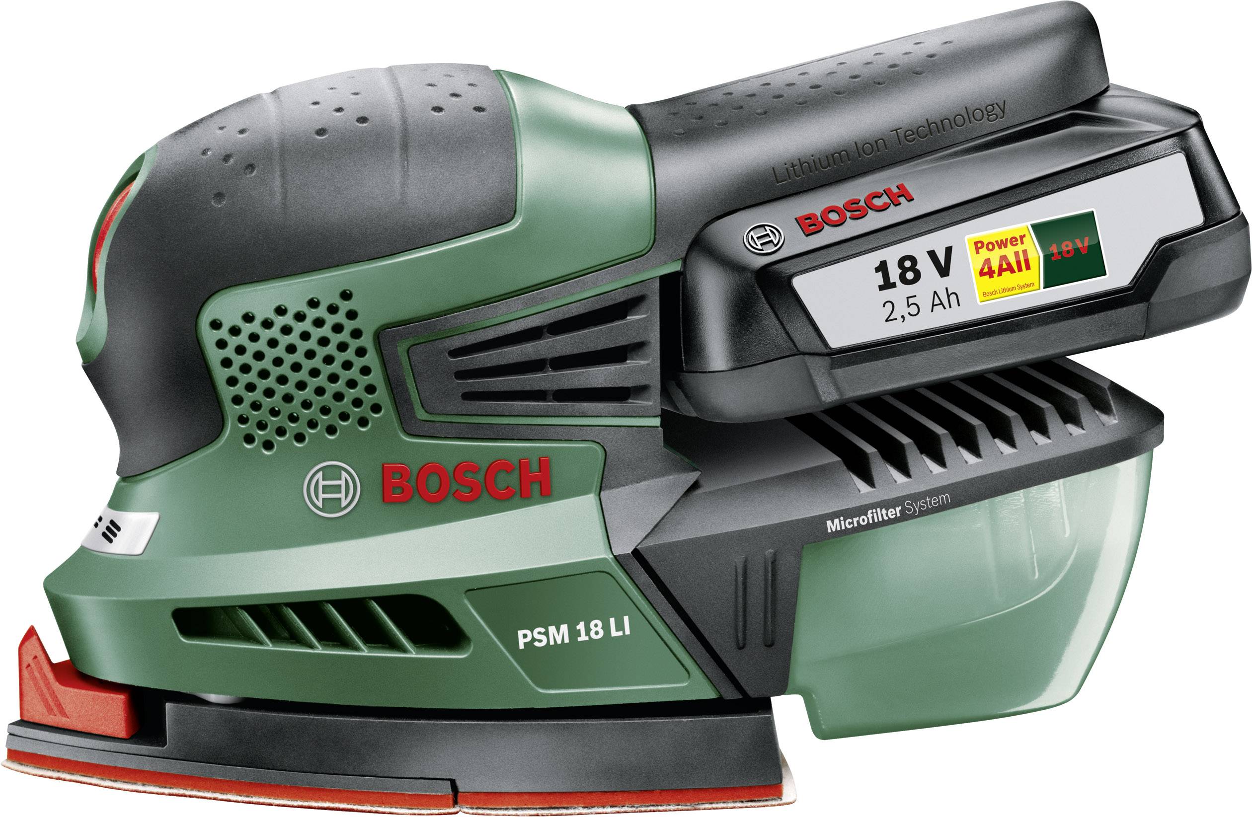 Bosch Home and Garden PSM 18 LI 06033A1303 Akku-Multischleifer inkl. Akku 18 V 2.5 Ah 93 x 93 x 93 mm, 102 x 62 mm Anzahl mitgelieferte Akkus 1