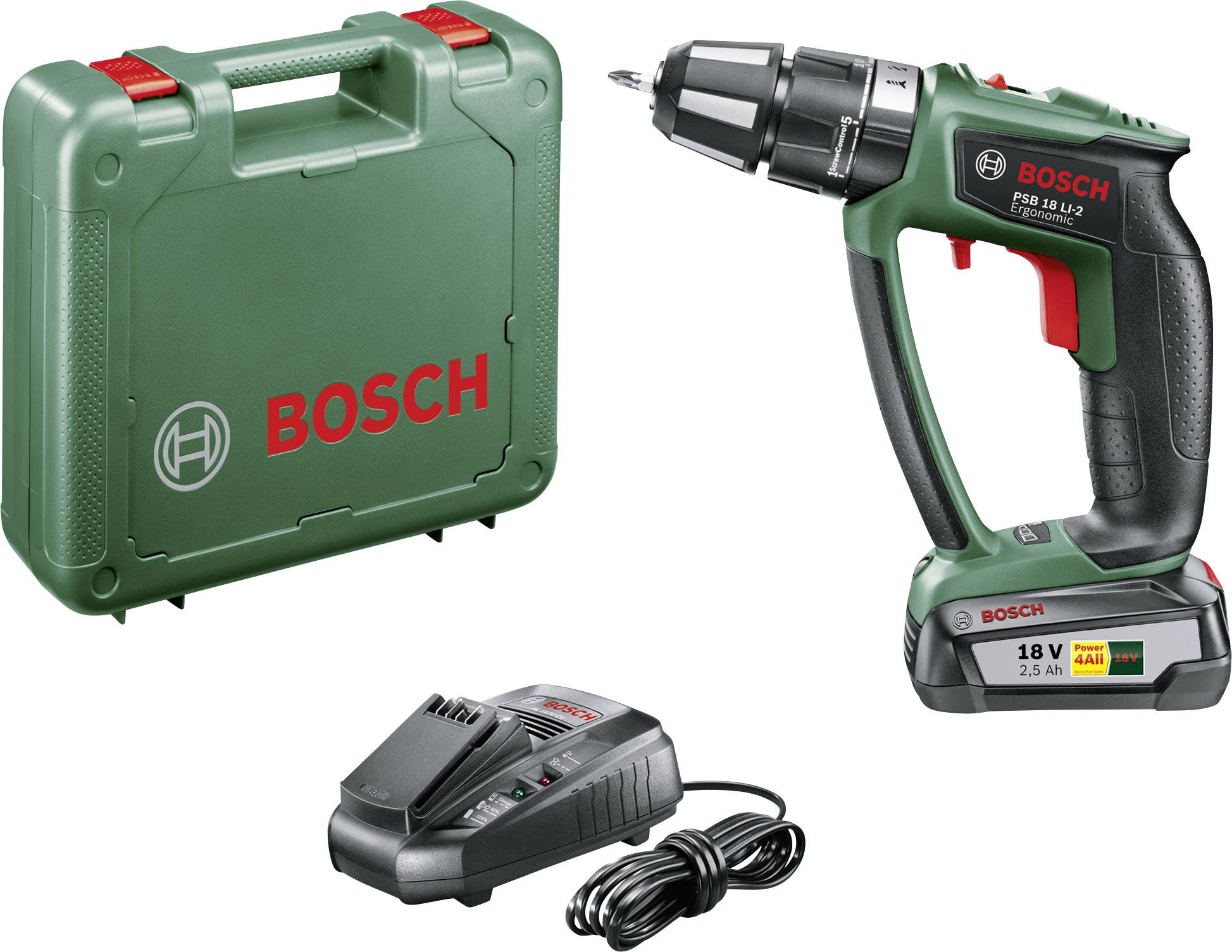 Bosch Home and Garden PSB 18 LI-2 Ergonomic 2-Gang-Akku-Schlagbohrschrauber inkl. Koffer, inkl. Akku