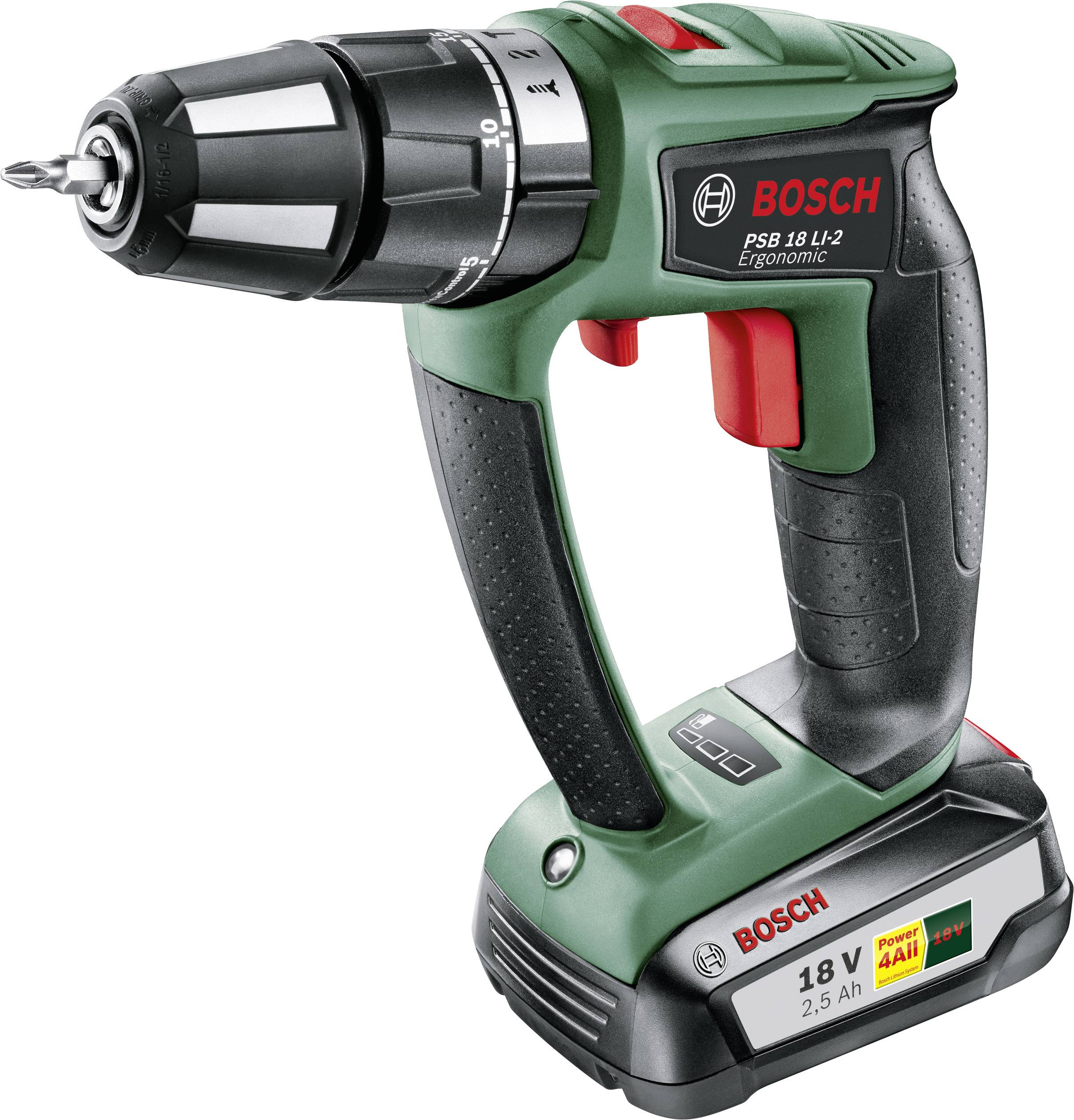 Bosch Home and Garden PSB 18 LI-2 Ergonomic 2-Gang-Akku-Schlagbohrschrauber inkl. 2. Akku, inkl. Koffer