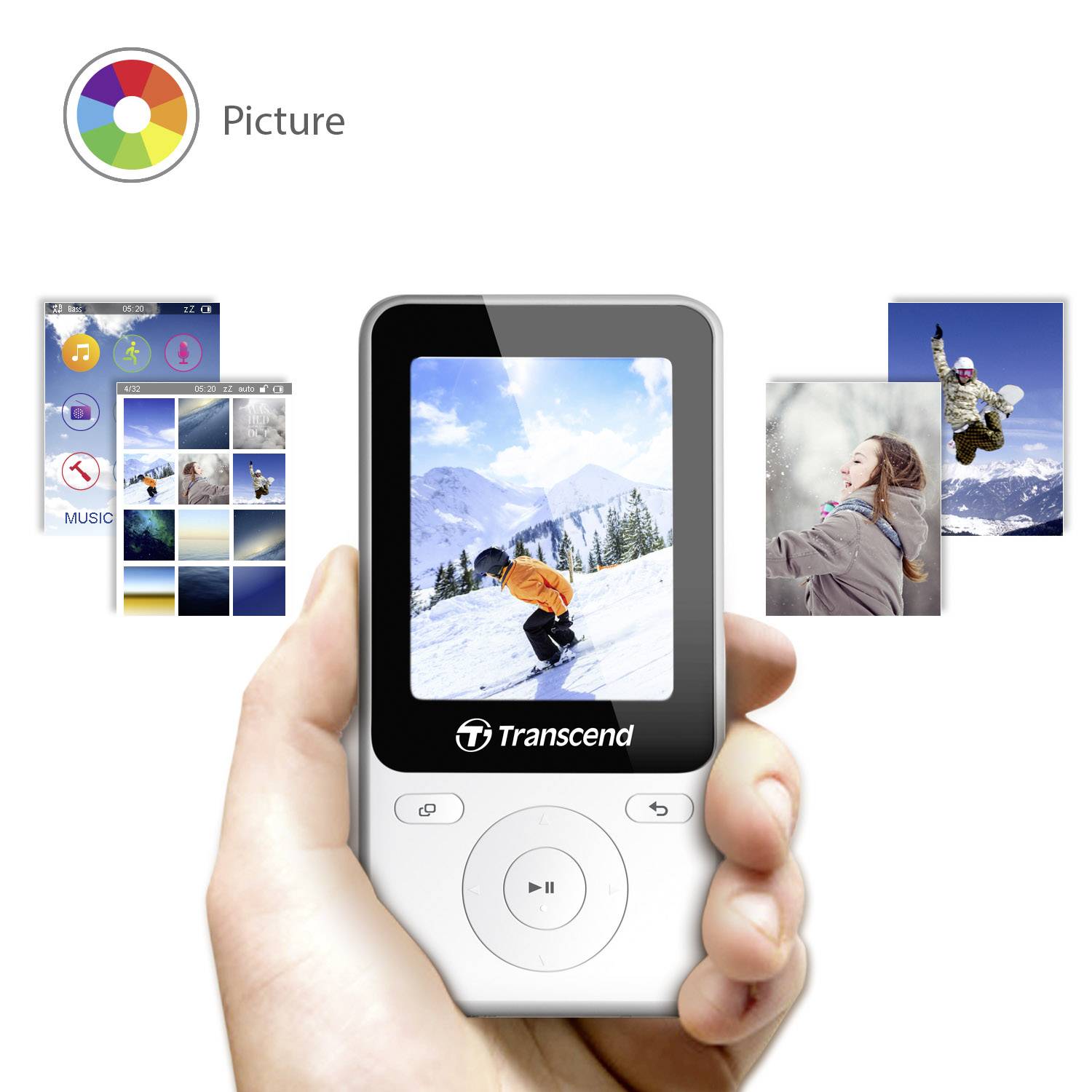 Transcend MP710 MP3-Player, MP4-Player 8 GB Weiß Fitnesstracker, FM Radio, Schrittzähler, Sprachaufnahme, eBook-Funktion