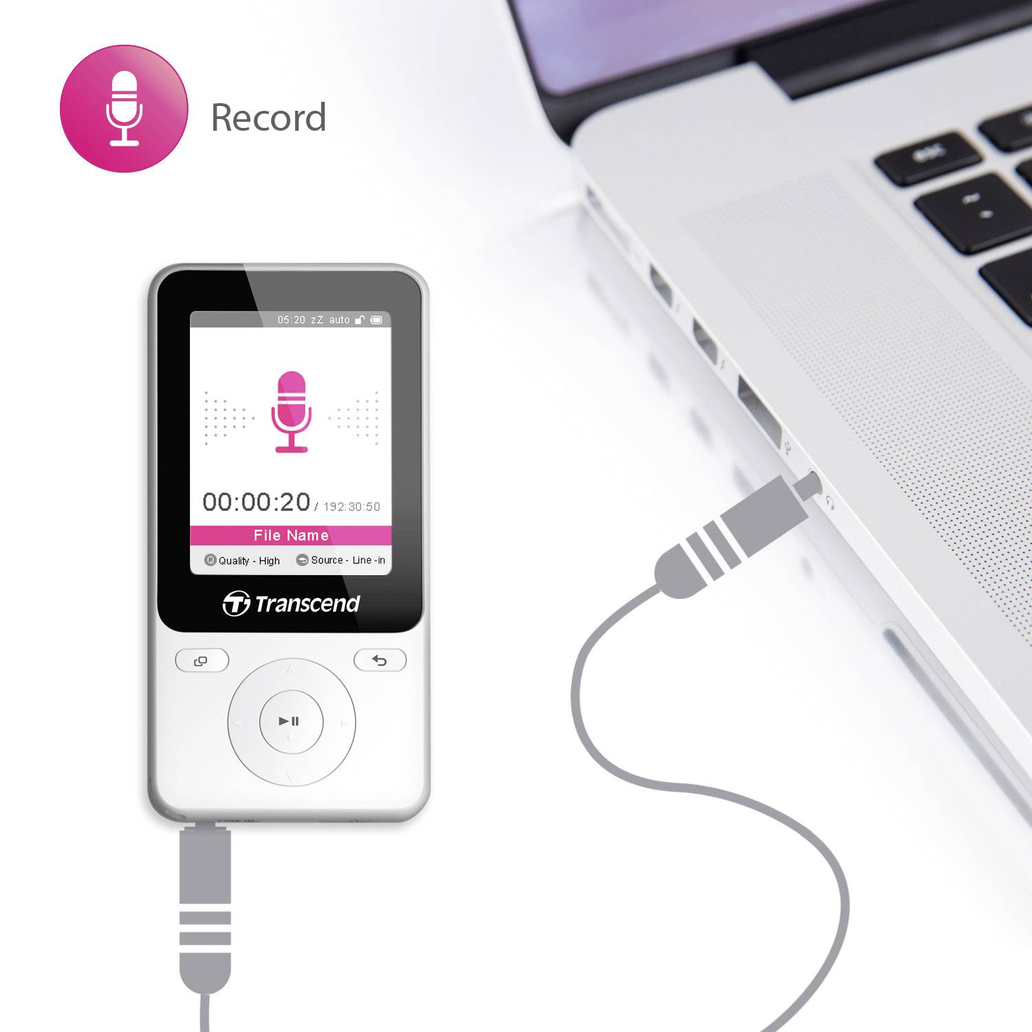 Transcend MP710 MP3-Player, MP4-Player 8 GB Weiß Fitnesstracker, FM Radio, Schrittzähler, Sprachaufnahme, eBook-Funktion