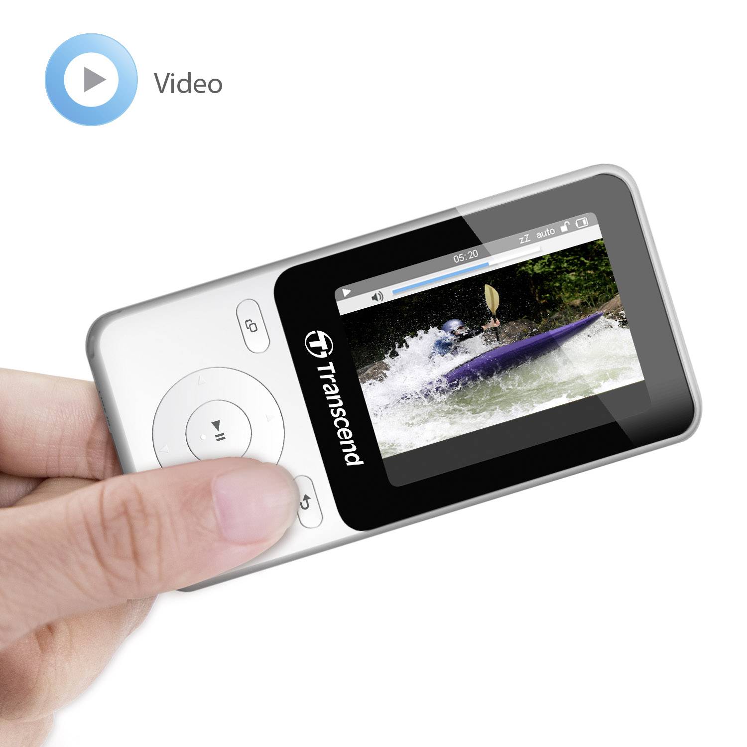 Transcend MP710 MP3-Player, MP4-Player 8 GB Weiß Fitnesstracker, FM Radio, Schrittzähler, Sprachaufnahme, eBook-Funktion