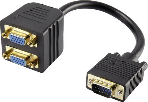 VGA Y-Adapter [1x VGA-Stecker - 2x VGA-Buchse] Schwarz vergoldete Steckkontakte 20.00cm