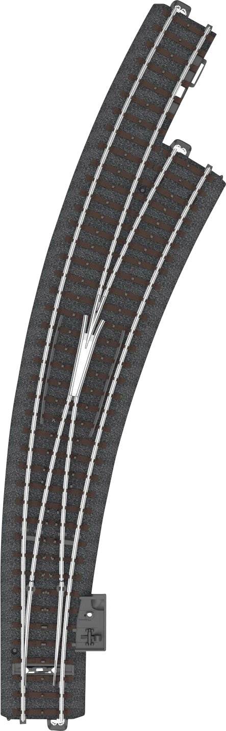 Abbildung eines geschwungenen Modelleisenbahn-Gleiswechsels mit zwei parallelen Gleisen und Weiche, geeignet für Modellbahnbau.