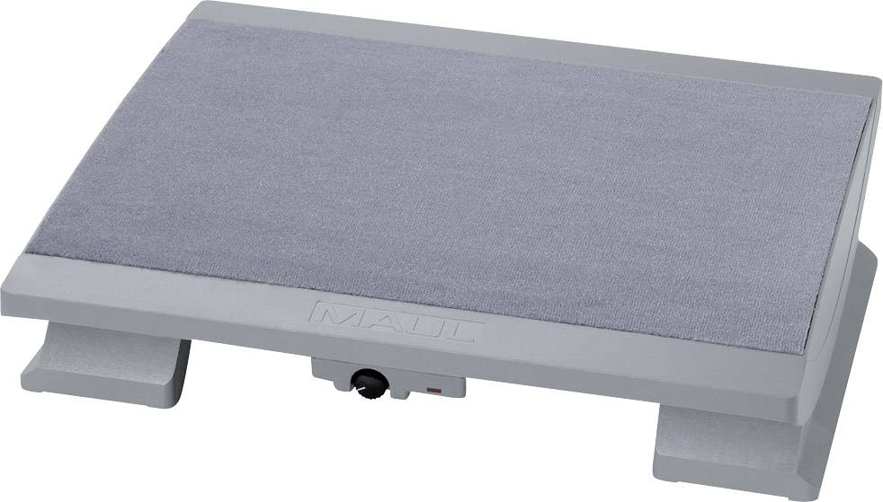 Eine graue Fußstütze, leicht angewinkelt, mit rutschfester Oberfläche. Dient zur ergonomischen Unterstützung beim Sitzen.