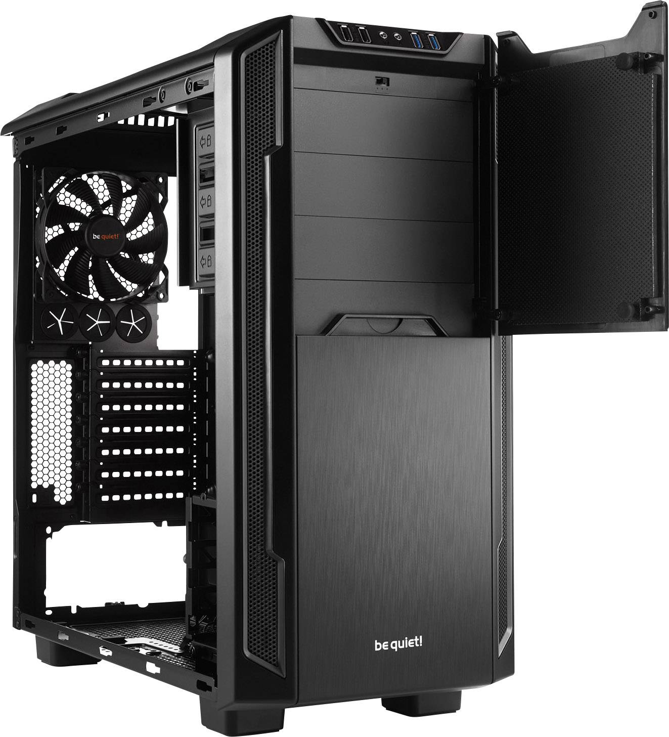 BeQuiet Silent Base 600 Midi-Tower Gaming-Gehäuse Schwarz 2 vorinstallierte Lüfter, Werkzeugfreie Festplatteninstallation