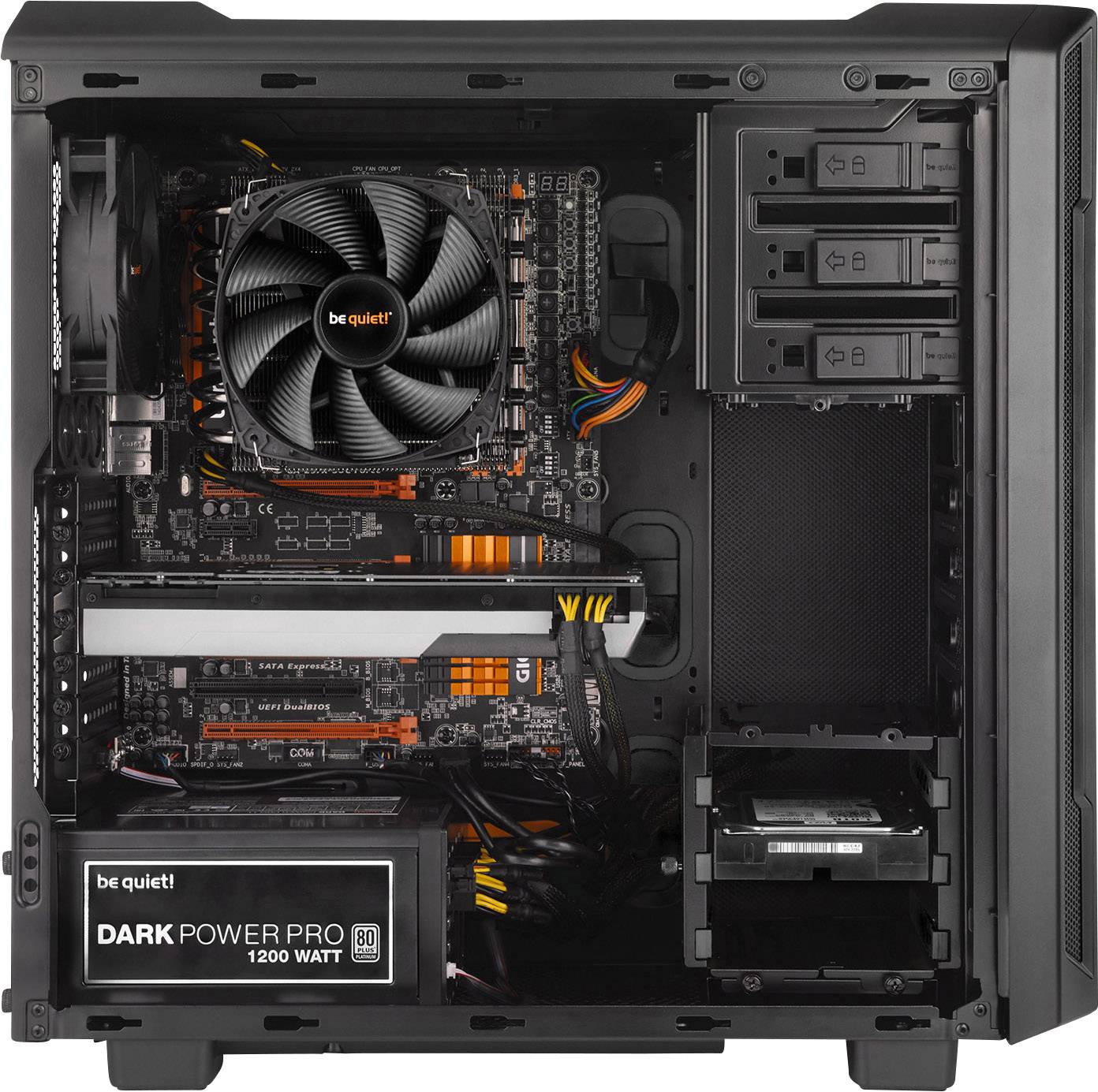 BeQuiet Silent Base 600 Midi-Tower Gaming-Gehäuse Schwarz 2 vorinstallierte Lüfter, Werkzeugfreie Festplatteninstallation