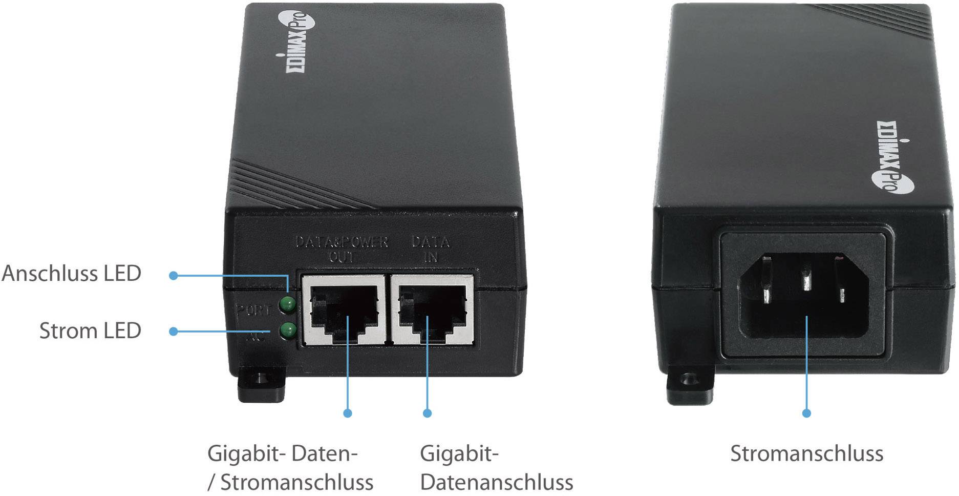 EDIMAX GP-101IT PoE Injektor 1 GBit/s IEEE 802.3at (25.5 W), IEEE 802.3af (12.95 W)