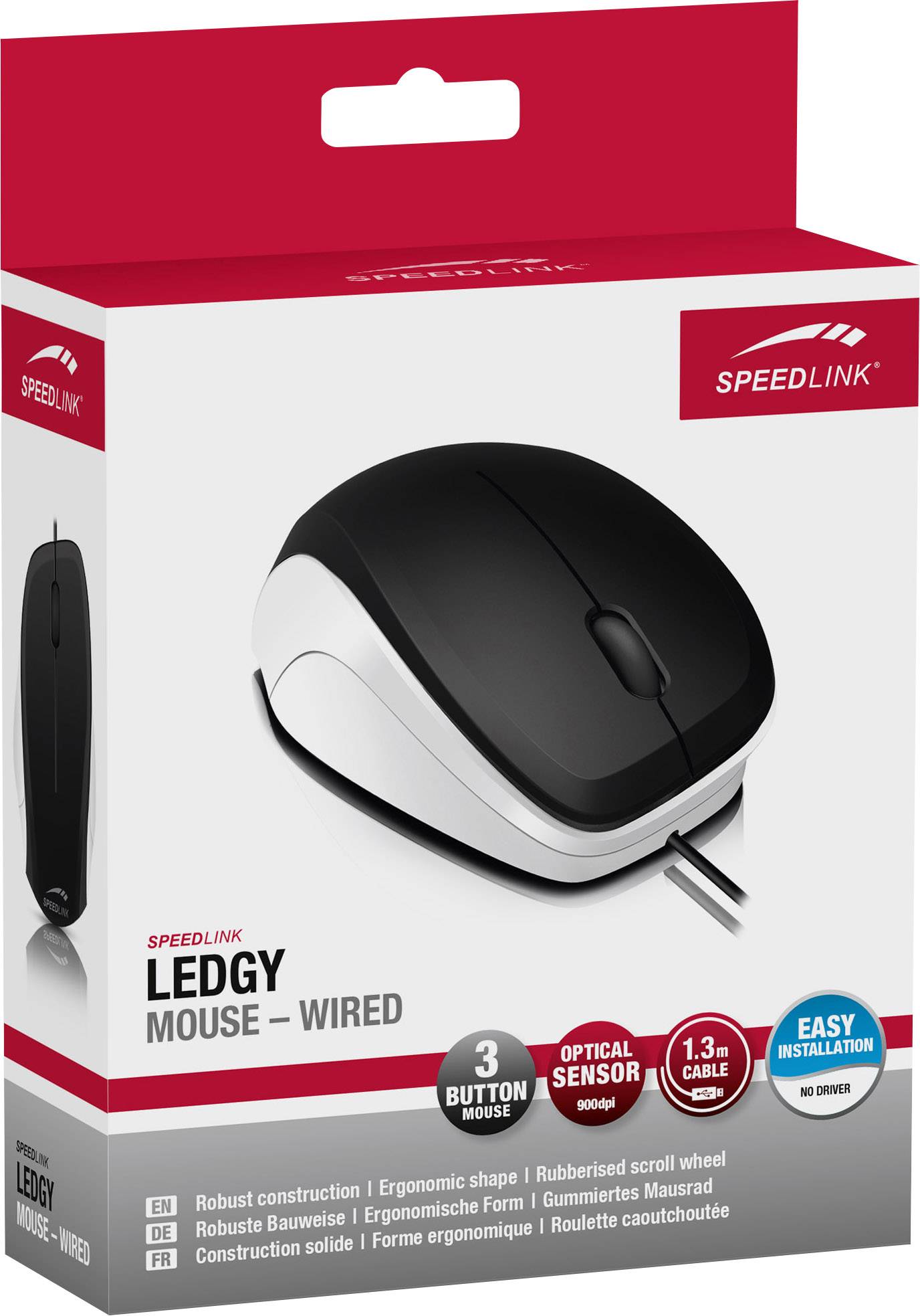 SpeedLink Ledgy Maus USB Optisch Schwarz, Weiß 3 Tasten 900 dpi