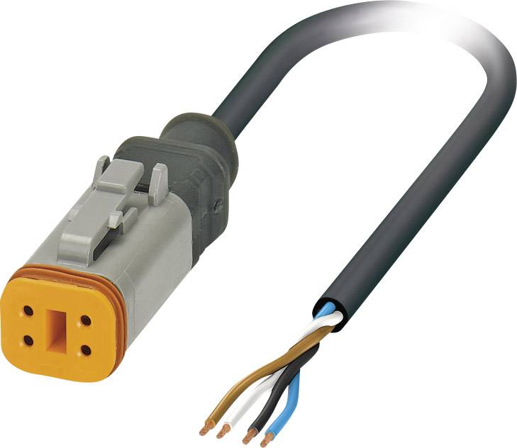 Steckverbinder mit abisolierten Kabelenden und einer orangefarbigen Dichtlippe, geeignet für elektrische Verbindungen.