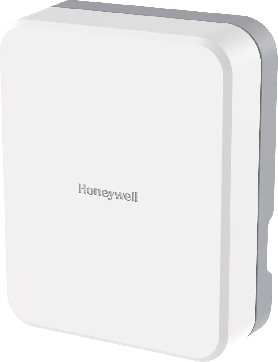Ein weißes, rechteckiges Gerät mit abgerundeten Ecken, auf dem 'Honeywell' steht.