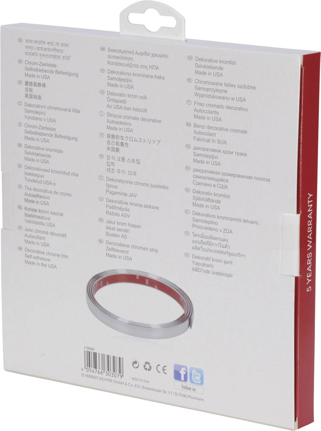 Herbert Richter 12010401 Auto Zierleiste Chrom (L x B) 2.5m x 21mm