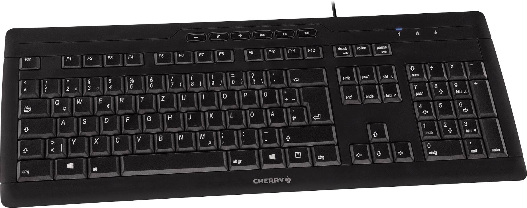 Cherry Stream 3.0 USB-Tastatur Deutsch, QWERTZ, Windows® Schwarz Ergonomisch, Spritzwassergeschützt