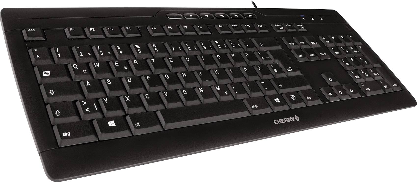 Cherry Stream 3.0 USB-Tastatur Deutsch, QWERTZ, Windows® Schwarz Ergonomisch, Spritzwassergeschützt